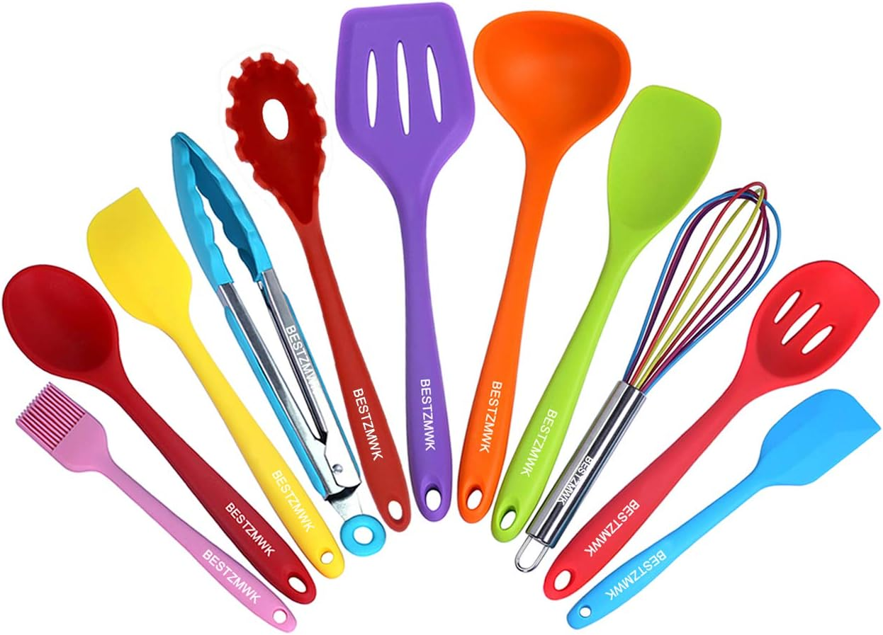 Kitchen Utensil Set - 11 Cooking Utensils - Colorful Silicone Kitchen Utensils - Nonstick Cookware with Spatula Set - Colored Best Kitchen Tools Kitchen Gadgets(Multi) image number 5
