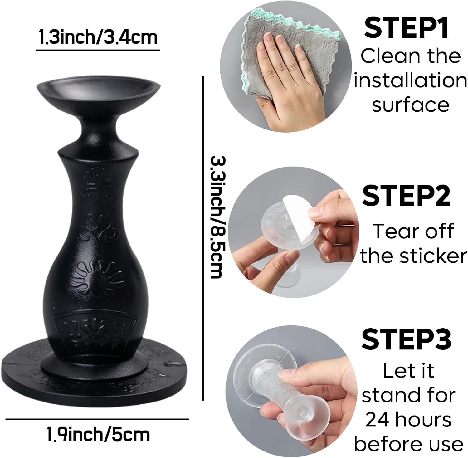 Silicone Door Stopper with Adhesive Base, 6 Pack No-Drill Installation Holder to Keep Open, 8.5 Cm Silent Design for Wall Baseboard Bathroom Bedroom (Black) image number 3