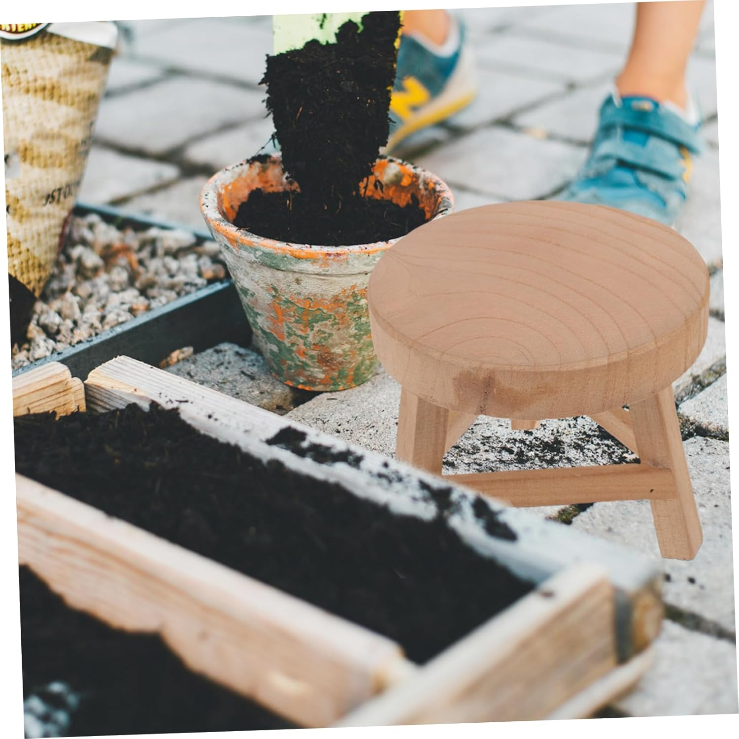 1Pc Wooden Shelf Outdoor Planters Plants Outdoor Wooden Display Stand Plant Pot Holder Small Plant Stand Wood Plant Holder Paulownia Pot Shelf Pot Stool Orchid image number 2