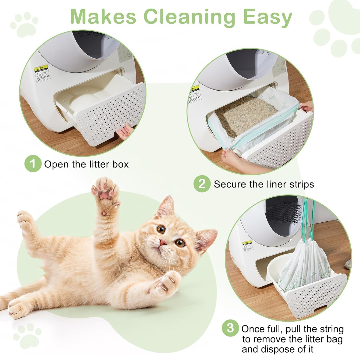 Glittme Cat Litter Box Liners 26"X16" - Heavy Duty Waste Drawer Bags for Automatic Self-Cleaning Litter Boxes - Leak-Proof, Tear-Resistant Refills for Small Trays (30 Counts) image number 1