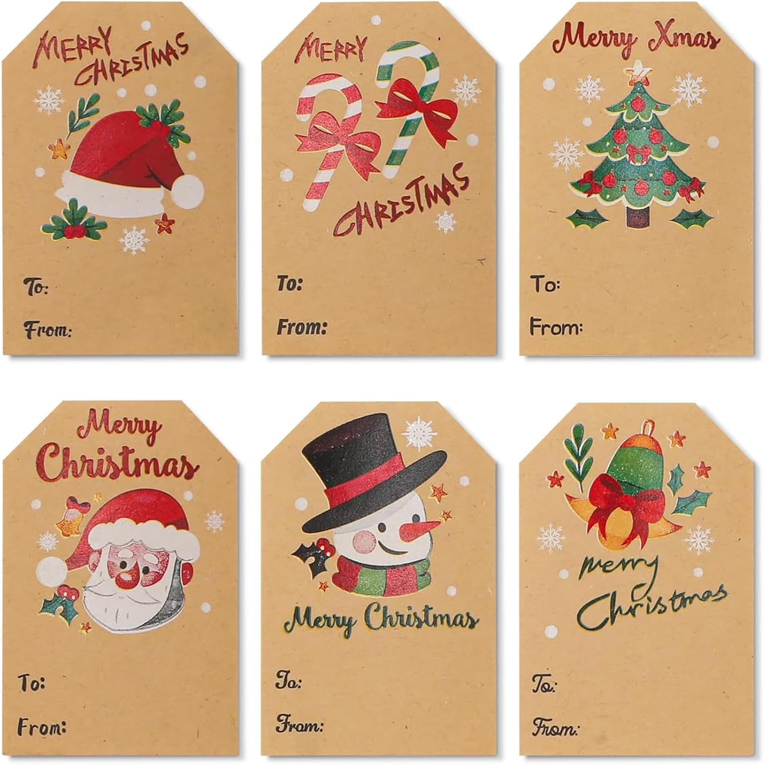 Christmas Tags Self-Adhesive, 250 Merry Name Tags Rolls, 50Mm X 75Mm Kraft Gift Tags for Presents, Labels for Gifts image number 4