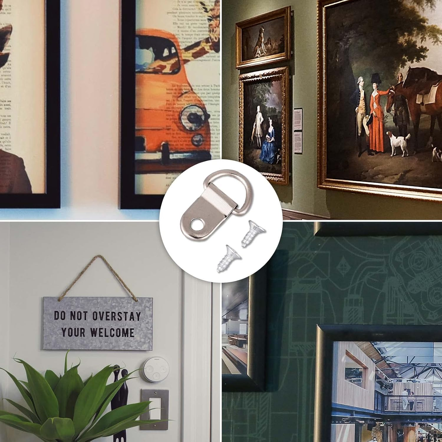 50Pcs D Ring Hangers, Heavy Duty D-Ring Picture Hangers Kit with 50Pcs Screws Nickel Plated Picture Frame Wire Kit for Wall Decor Mirror Art Gallery