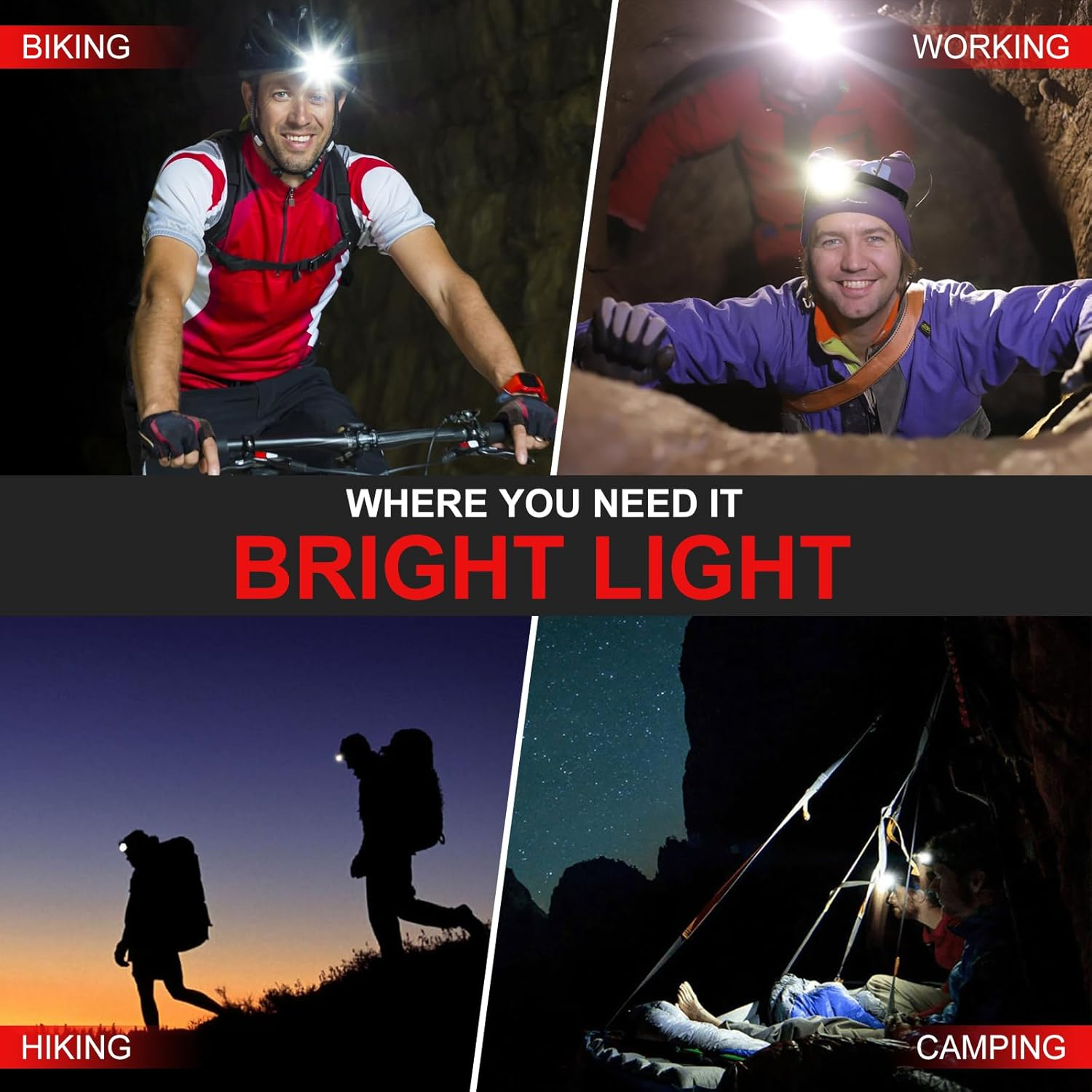 PINSAI LED Headlamp, Flip 180&deg; Adjustable Multi Head Lamp, 7 Modes Rechargeable Head Lights for Forehead, Lightweight Headlight with Adjustable Headband, Running Light for Runners, Camping, Hiking