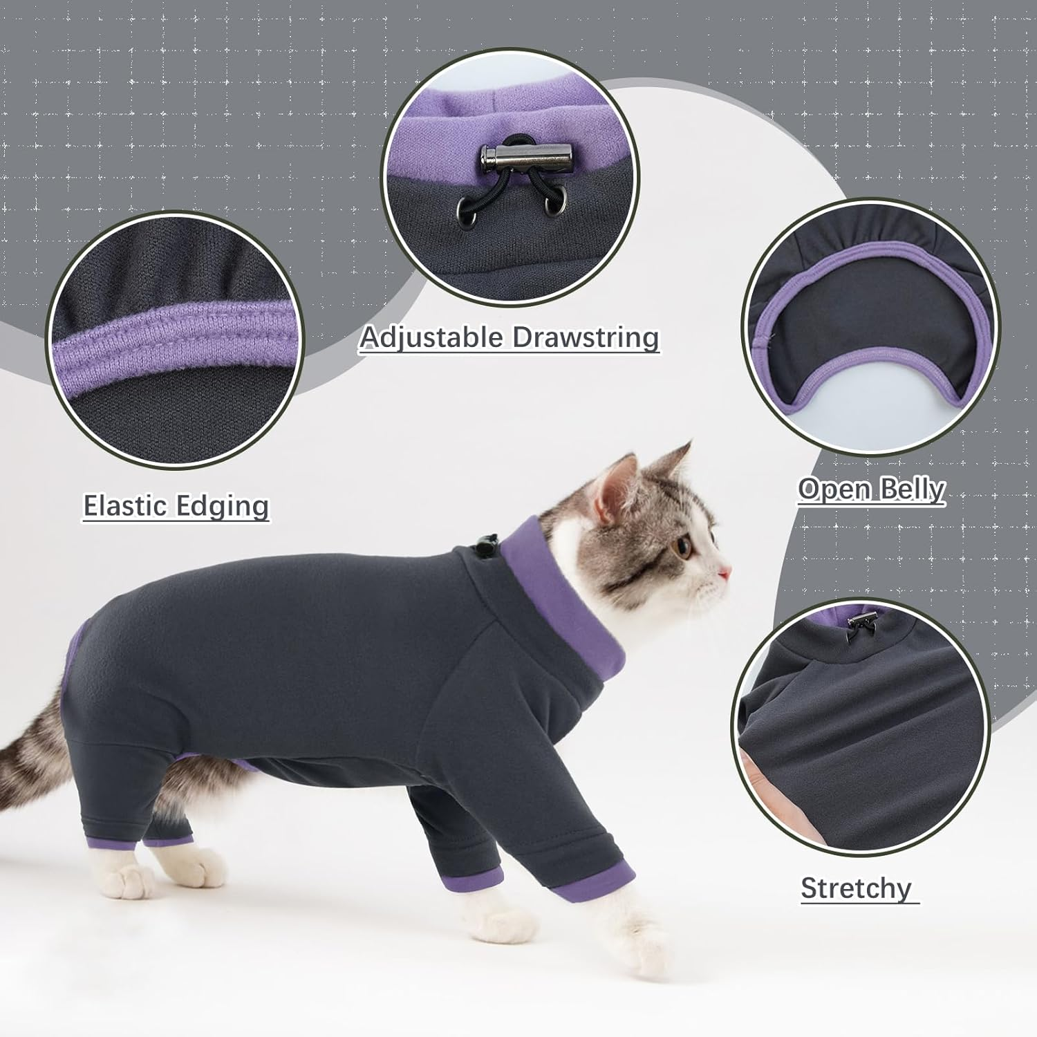 Cat Clothing, Jumper Cat Warm Vest Cat Pyjamas Jumpsuit Onesie Cat Winter Coat Jacket Cat Costume (Black, XL) image number 6