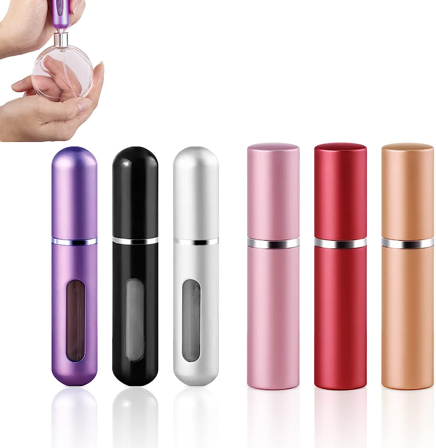 6 Pack Reayou Travel Portable Mini Refillable Perfume Atomizer Bottle,5 Ml Scent Pump Spray,6 Pieces Multicolored Perfume Dispenser Pump for Traveling and Outgoing