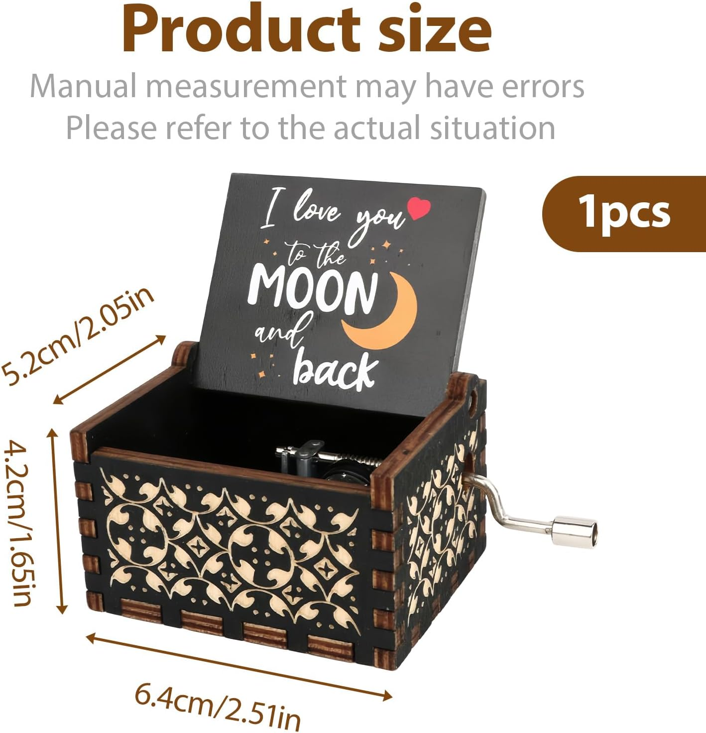 You Are My Sunshine Wooden Hand-Crank Music Box, Vintage Design with &lsquo;I Love You to the Moon and Back&rsquo; Carvings, Wife, Girlfriend, Boyfriend ，Wedding Anniversary, Birthday image number 1