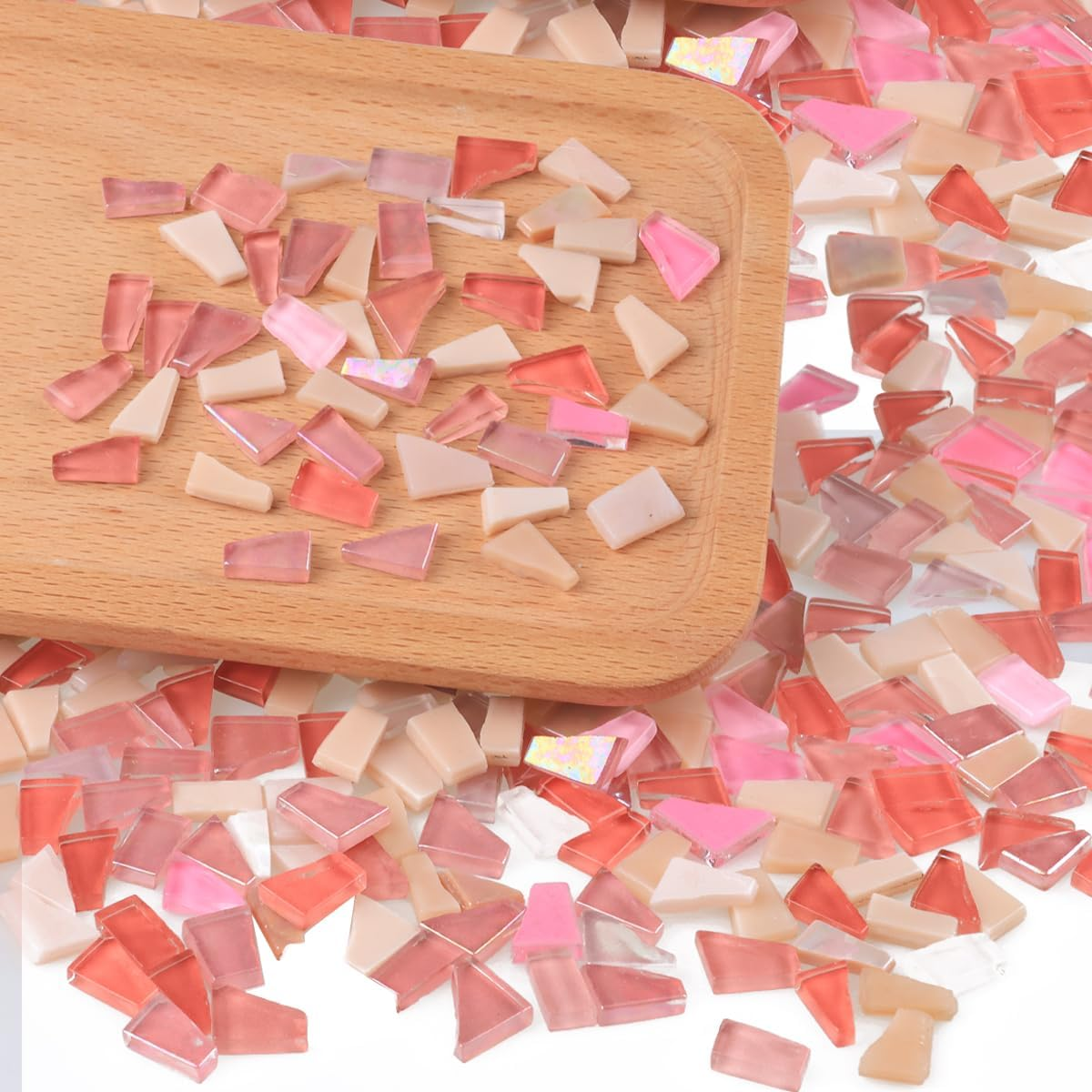 1.1 Lb Irregular Mosaic Tiles for Crafts Bulk Broken Tile Pieces Mixed Shapes Stained Scraps Adults Beginners DIY Coaster Making Supplies Hobbies Vases Pink Series - Blue image number 6