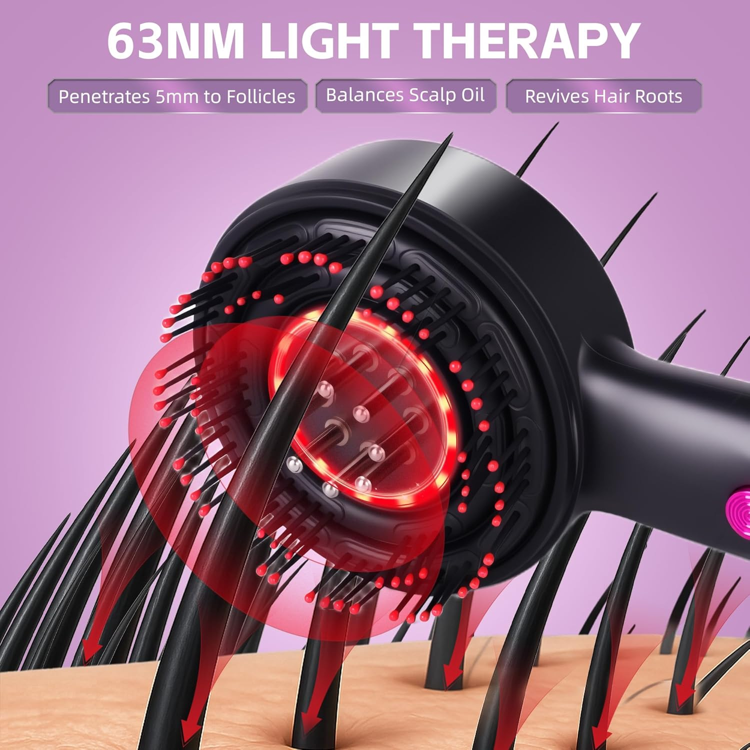 2-In-1 Electric Scalp Massager with Red Light, Hair Oil Applicator & 360&deg; Kneading,Waterproof Head Massager Brush, Cordless Shiatsu Massage Comb for Hair Growth & Muscle Relaxation image number 2