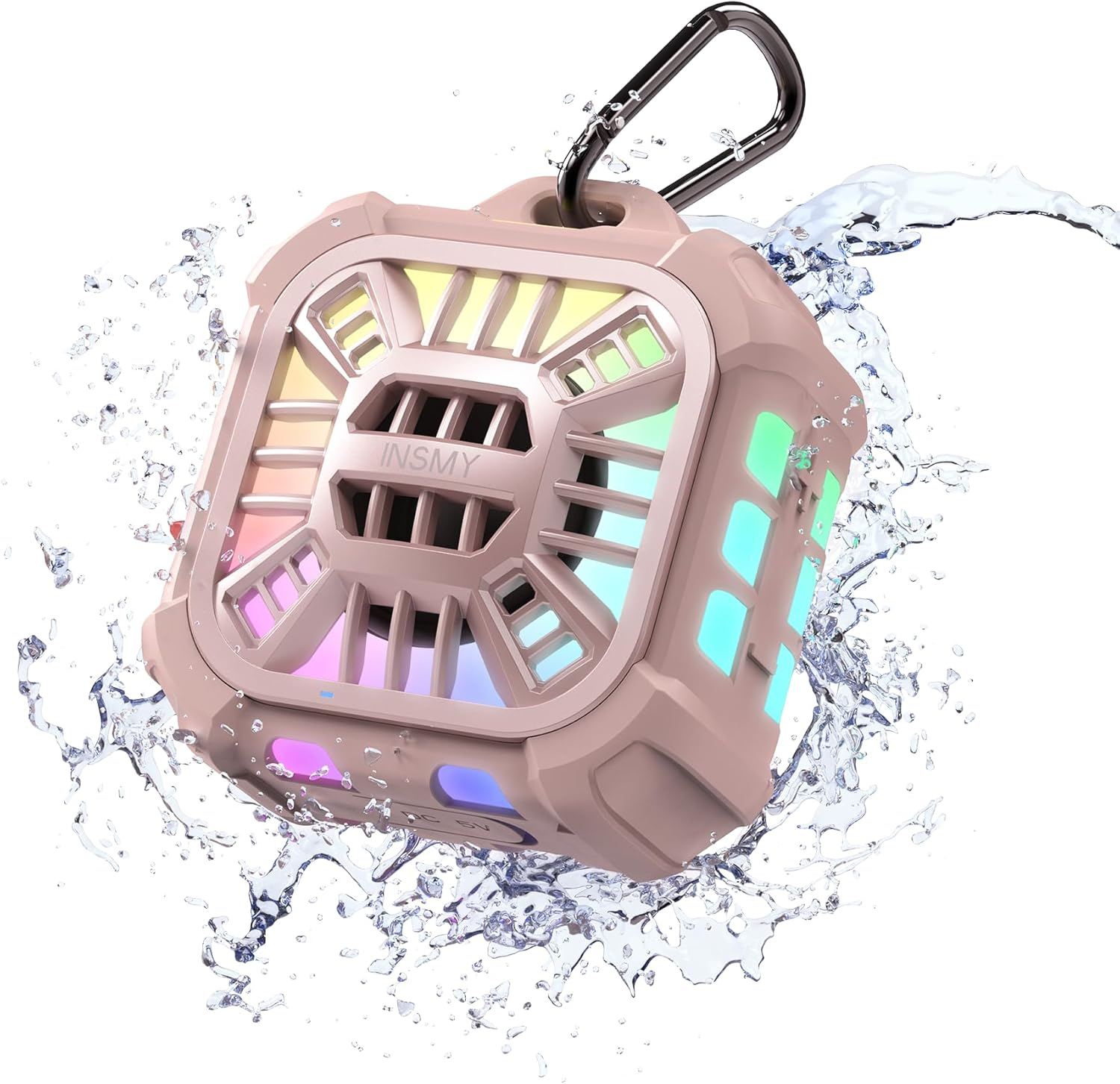 INSMY Shower Bluetooth Speaker, IP67 Waterproof Portable Small Wireless Link over 100+ Speakers, Big Volume Booming Bass, 24H Playtime/Floatable/Rgb Lights for Outdoor/Kayak/Beach/Golf (Black)