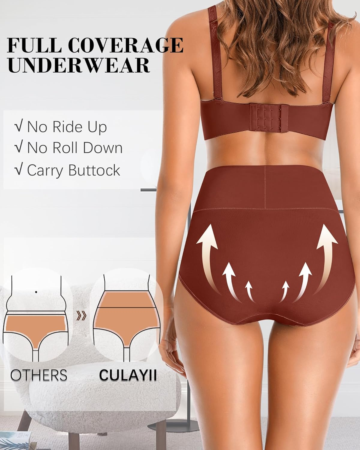 High Waisted Underwear for Women Cotton No Muffin Top Full Coverage Briefs Soft Stretch Ladies Panties 5 Pack image number 6