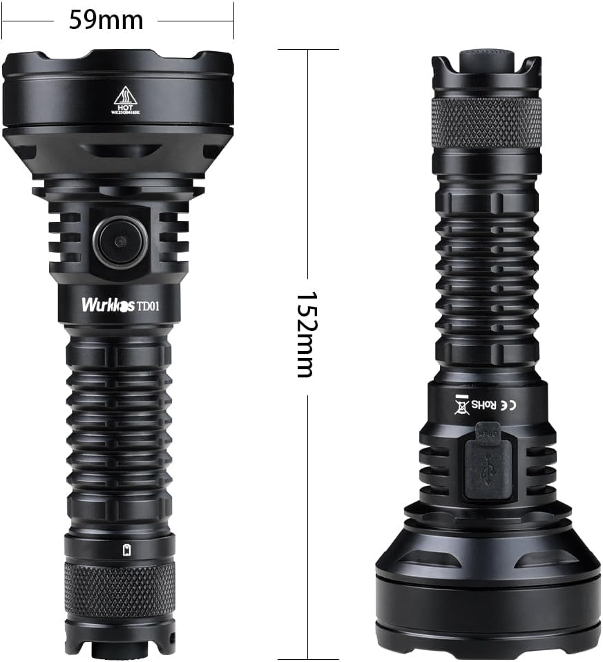 Wurkkos Tactical Flashlight High Lumens TD01C Rechargeable Torch 2000 Lumen, Max 1039 Meters Beam Distance Led Torch, Powerful IP68 Waterproof Flashlight for Camping Hiking(6500K) image number 2