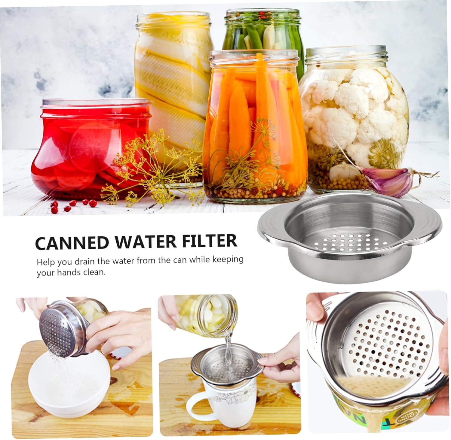 MAGICLULU Food Can Strainer 304 Stainless Steel Colander Easy to Clean for Canning Drain Basket for Vegetables