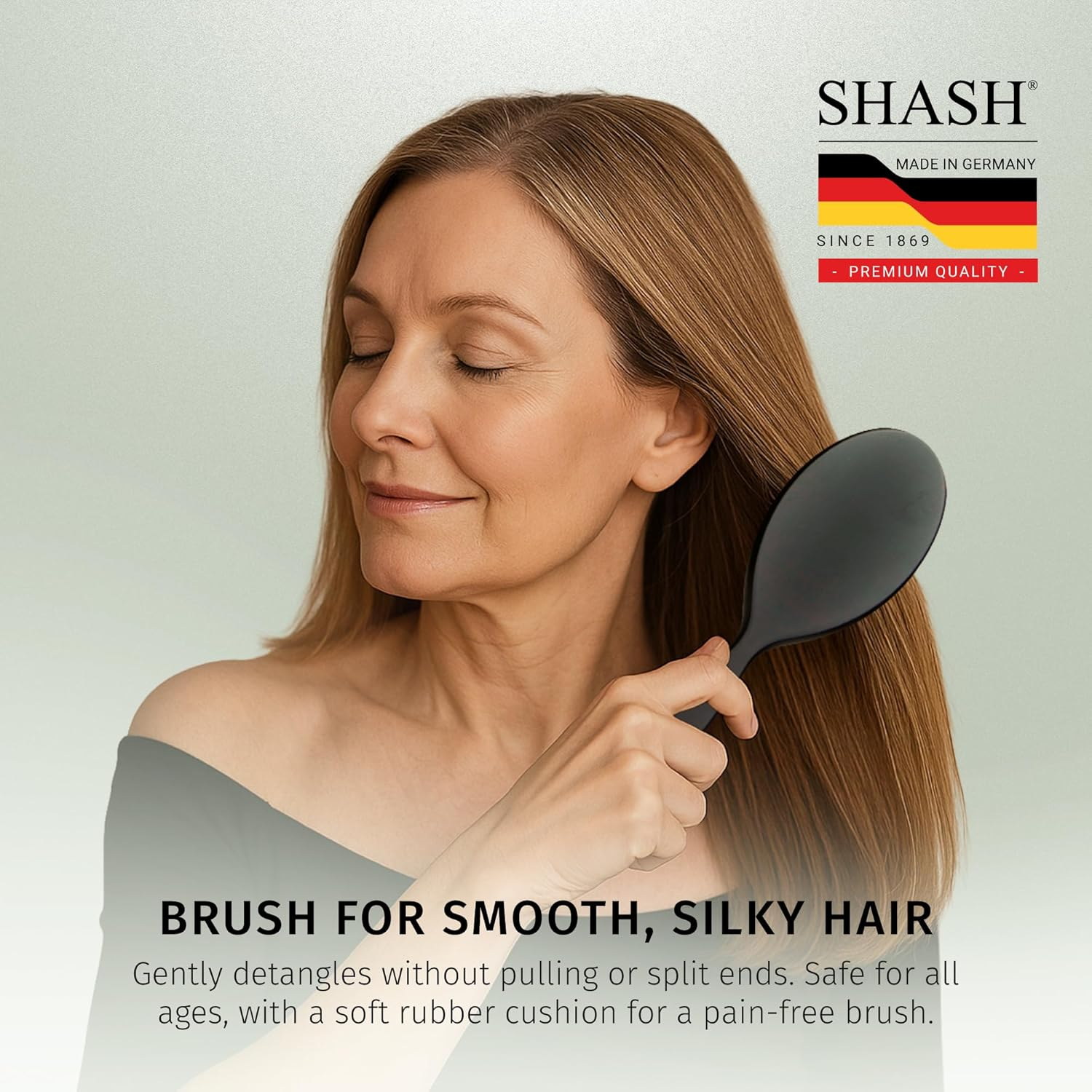 Made in Germany - SHASH Nylon Boar Bristle Brush Suitable for Normal to Thick Hair - Gently Detangles, No Pulling or Split Ends - Softens and Improves Hair Texture, Stimulates Scalp (Large) image number 1