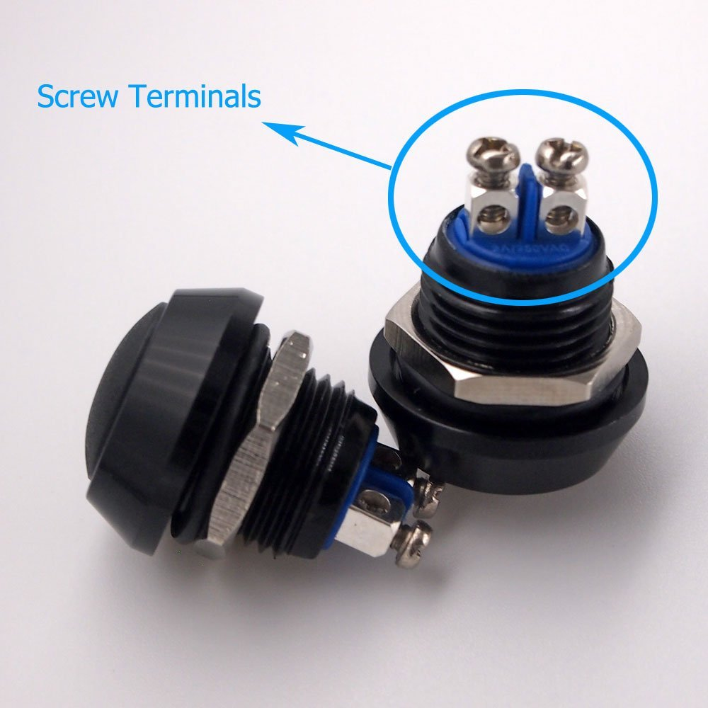 URTONE Momentary Push Button Switch, UR123, 1NO SPST DC/AC 36V 2A Aluminum Alloy Metal Shell Suitable for 12Mm 1/2" Mounting Hole - Black image number 3