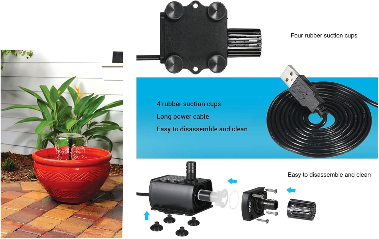 Fountain Water Pump, 300L H Submersible Aquarium Pump with Adjustment Detachable Design and LED Indicators for Pond Fish Tank image number 5