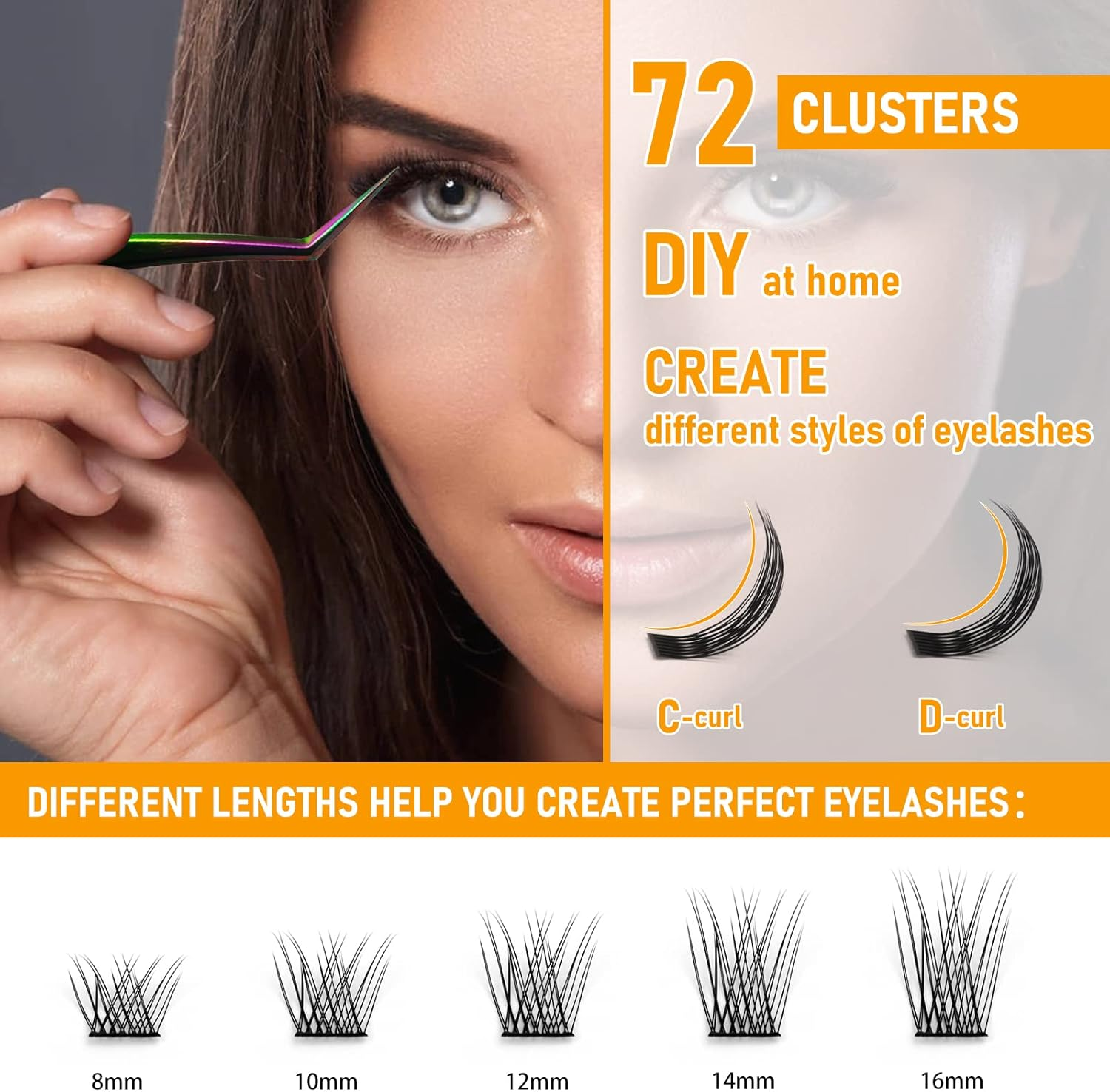 B&Qaugen Lash Clusters D Curl 8-16 Mm DIY Eyelash Extensions 72 Clusters Lashes C D Curl Lash Wispy Individual Lashes Eyelash Clusters Extensions Individual Lashes Cluster DIY at Home (B01-D-8-16Mix) image number 4