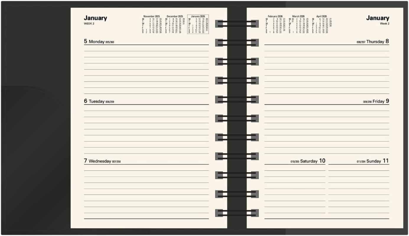 Collins - Vanessa 12 Month 2026 Diary/Planner, Week to View, A6 PU - Black