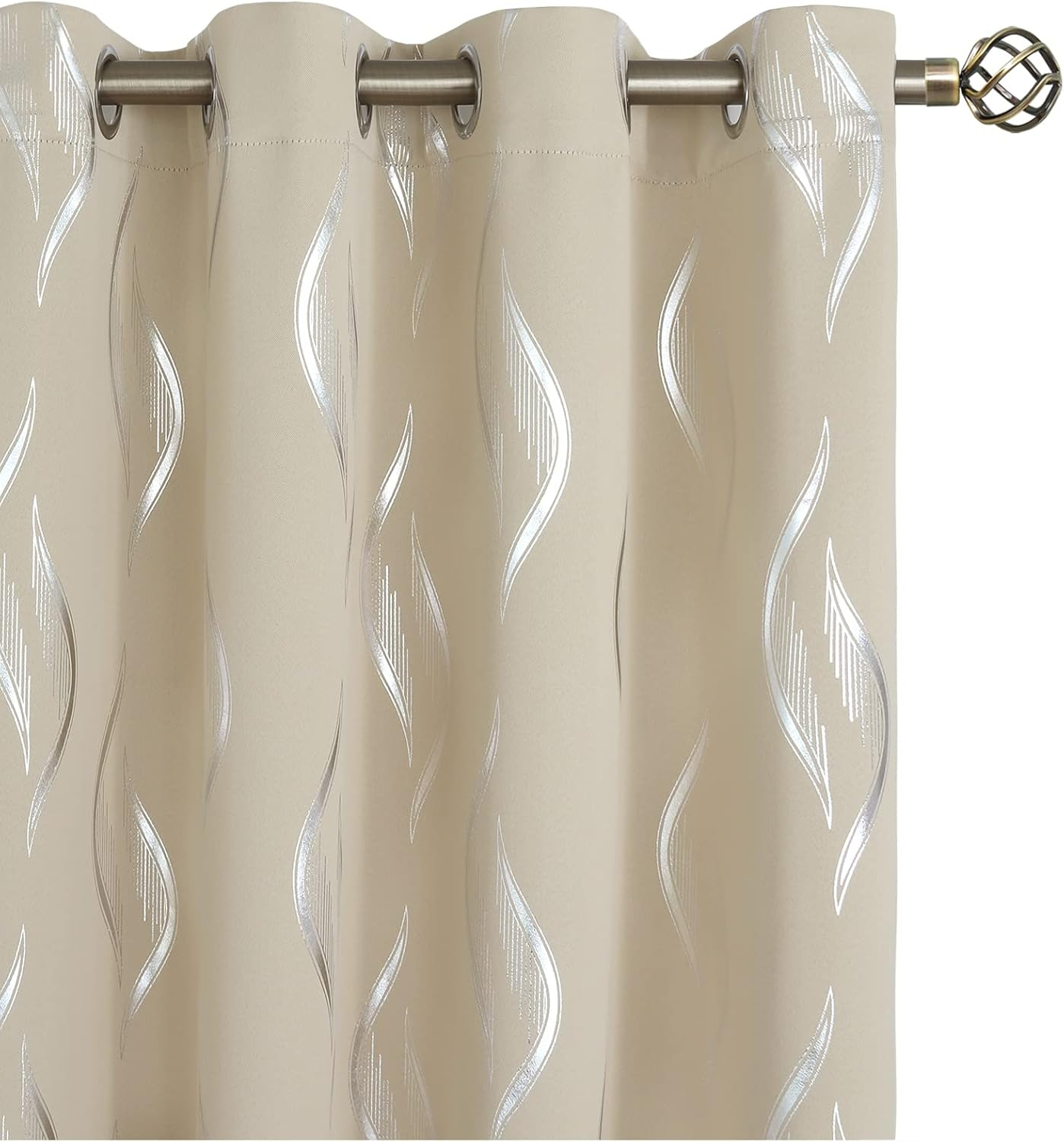 Bgment White Blackout Curtains with Sheer Overlay, Double Layer Nursery Drapes Grommet Silver Printed Thermal Insulated Panels for Bedroom/Living/Kide Room, 2 Panels Each 52 X 84 Inch, Greyish White