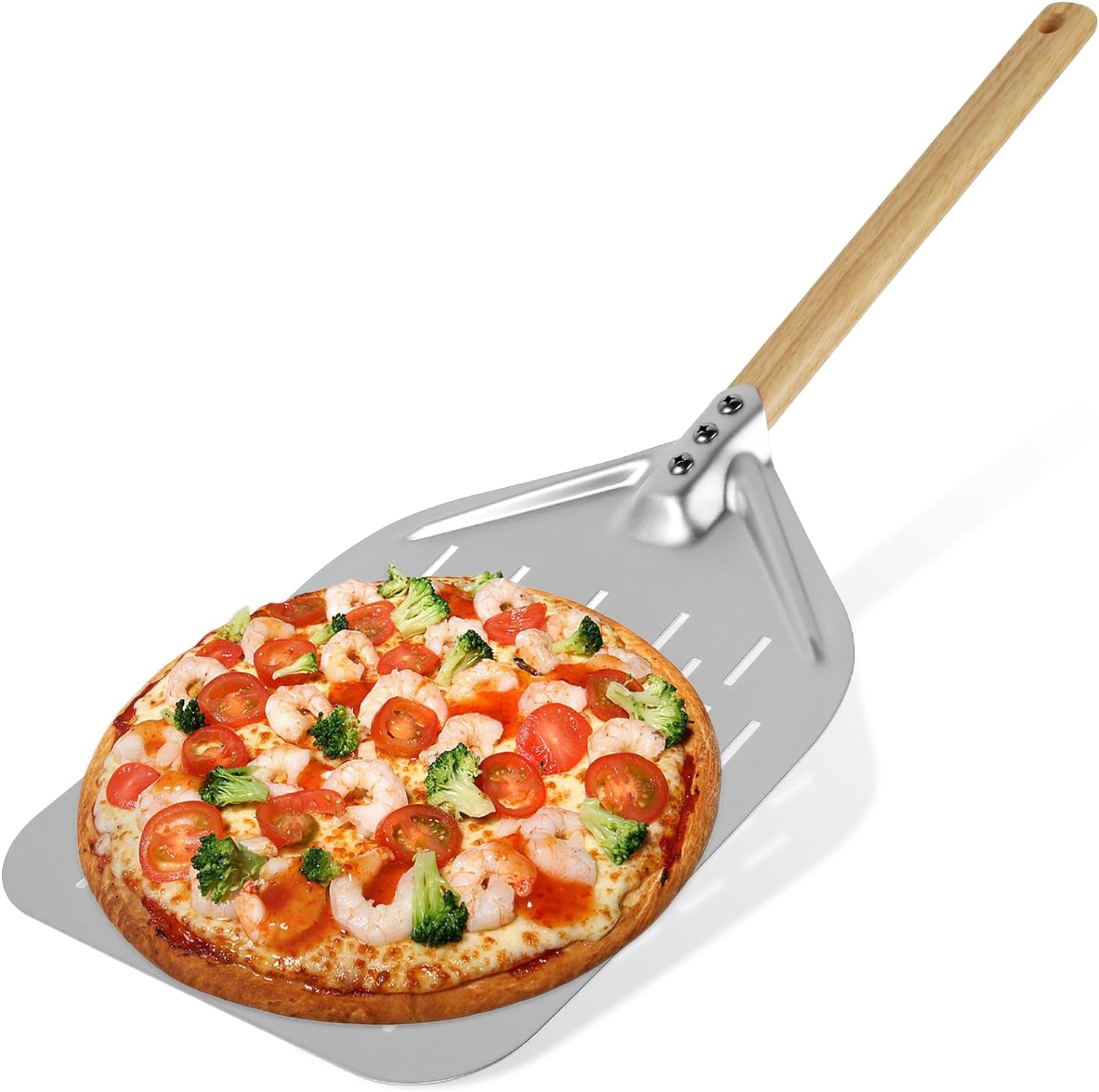 12Inch Pizza Peel, Pizza Oven Shovel, Perforated Pizza Peel, Pizza Turning Peel, Aluminium Pizza Slider Shovel, Non-Stick Hollow Pizza Shovel, Pizza Shovel with Handle for Homemade Baking Pizza Bread image number 5