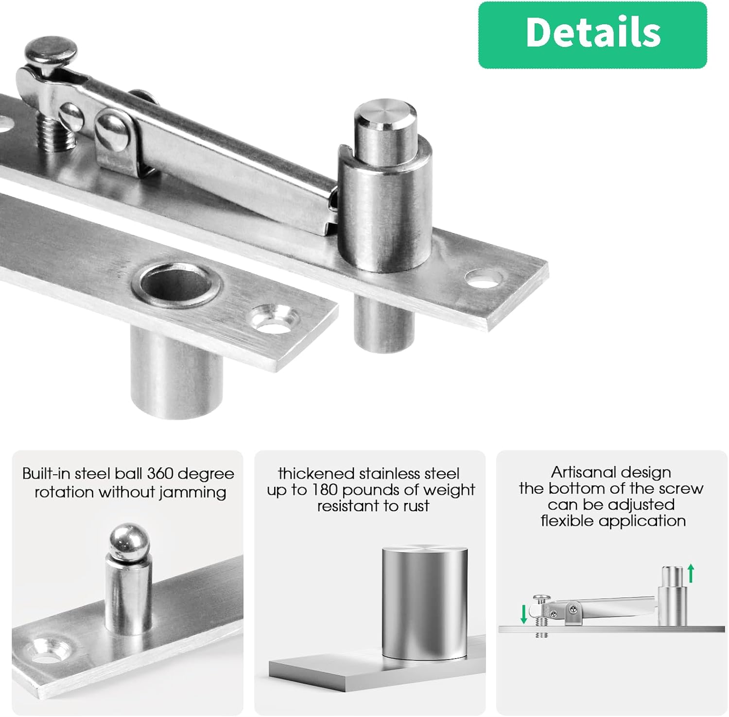 WYJREES Door Pivot Hinges, Heavy Duty Pivot Hinge with 360 Degree Rotation for Wood Door, Stainless Steel Invisible Pivot Door Hardware for Bookshelf, Rotary Center Hung Pivot Hinges for Secret Door image number 2