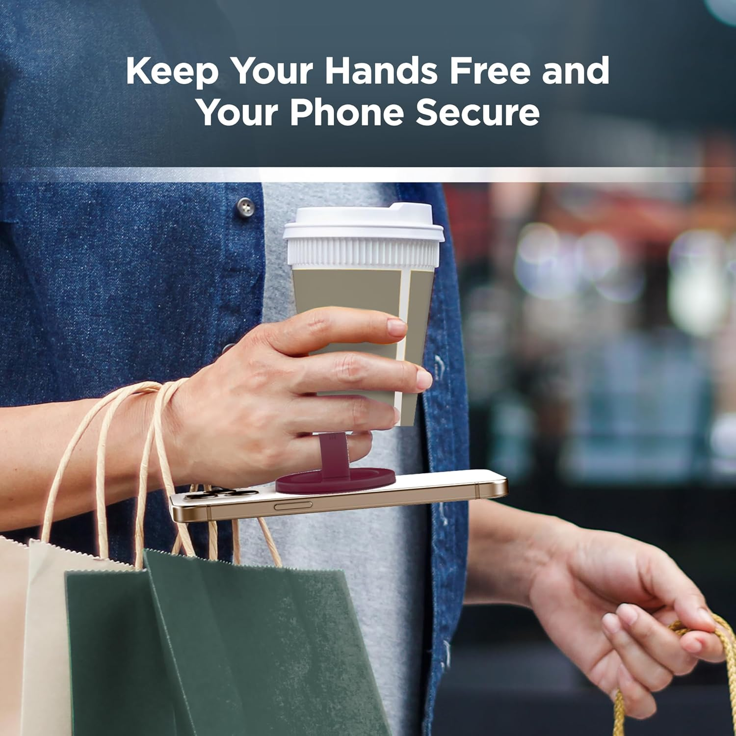 Encased Magnetic Phone Grip Holder (Compatible with Magsafe) Thin Silicone Finger Loop Ring for Iphone (Burgundy) image number 6