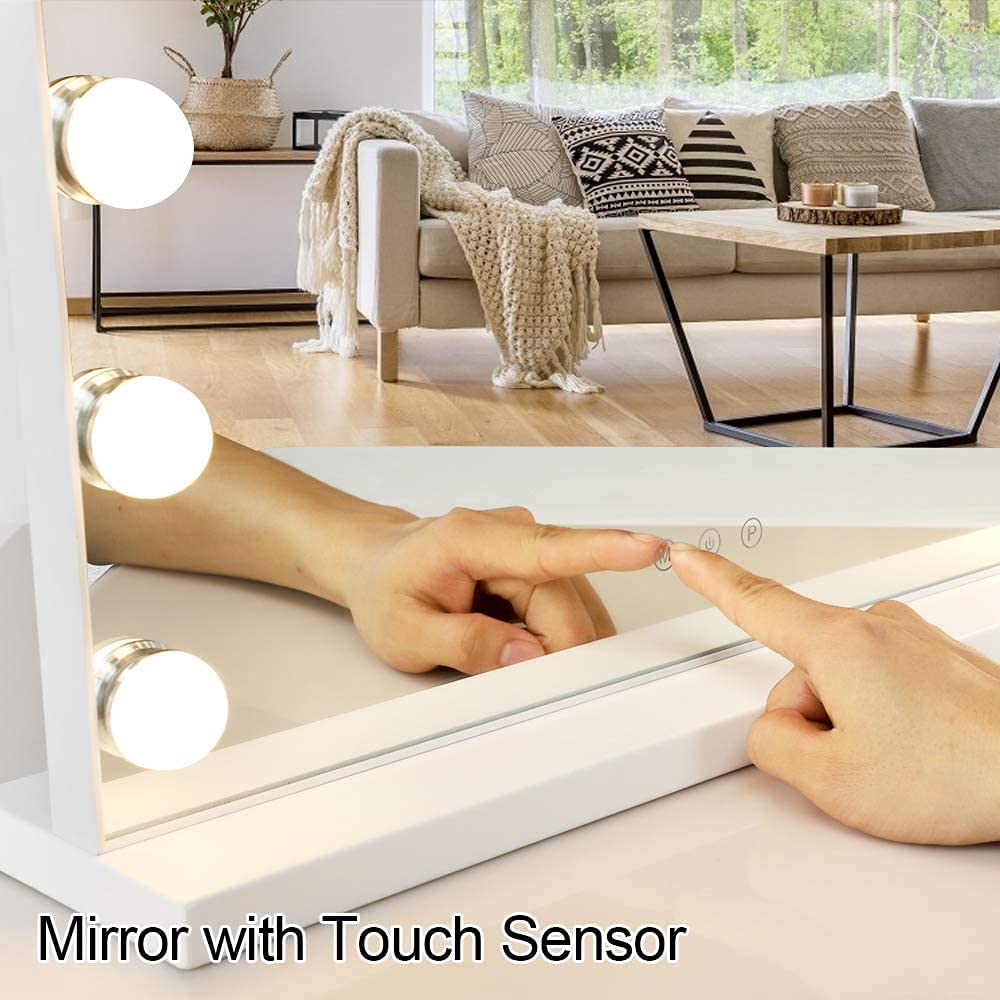 Depuley Hollywood Makeup Mirror, USB Touch Control Vanity Cosmetic Mirror with Lights, 14Pcs Led Dimmable Bulbs 3 Color Lighting Modes, with a Removable Magnetic 10X Magnifying Mirror (50*40Cm, White) image number 4