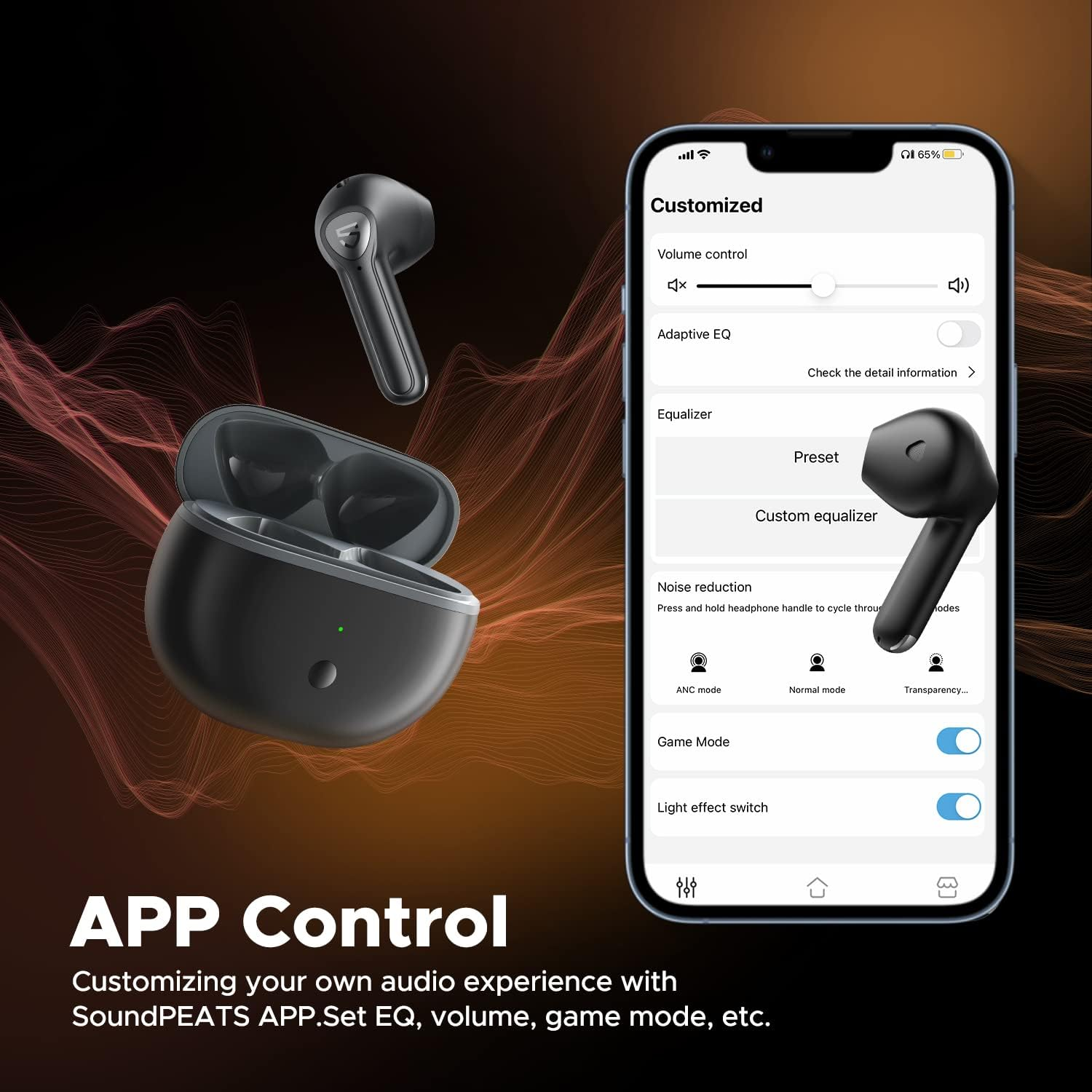 Soundpeats Wireless Earbuds with Hi-Res Audio, Air3 Deluxe HS Semi In-Ear Headphones with LDAC, ENC Clear Call, APP Control, 14.2Mm Large Driver, Game Mode, In-Ear Detection, Total 20H (Black) image number 2
