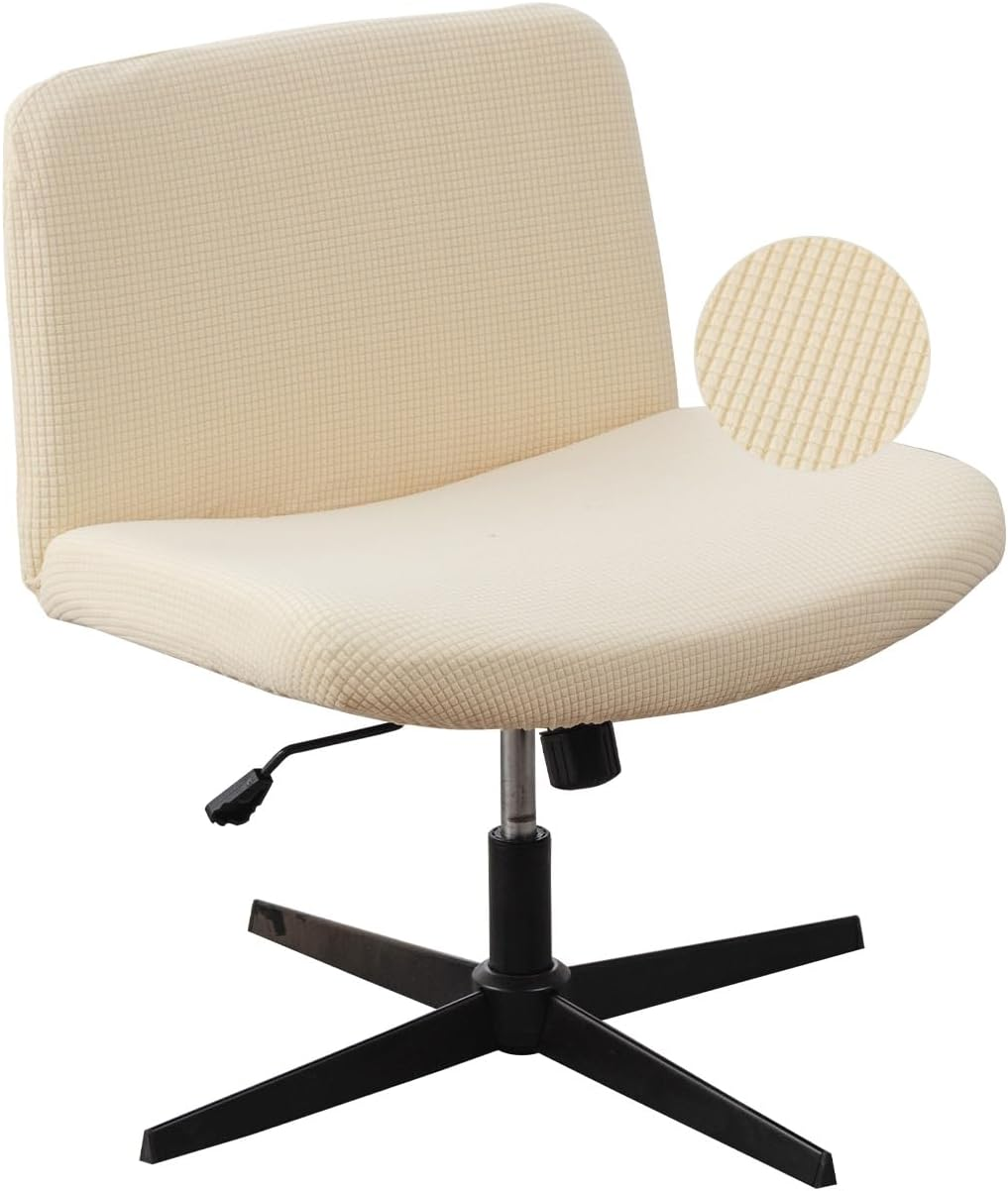 Lavishcover Armless Chair Cover Office Desk Chair Cover, Waterproof and Elastic Criss Cross Chair Cover, Exquisite Vanity Chair Cover, Mid Back Wide Seat Accent Chair Covers(Cream,Corn,Just the Cover) image number 5