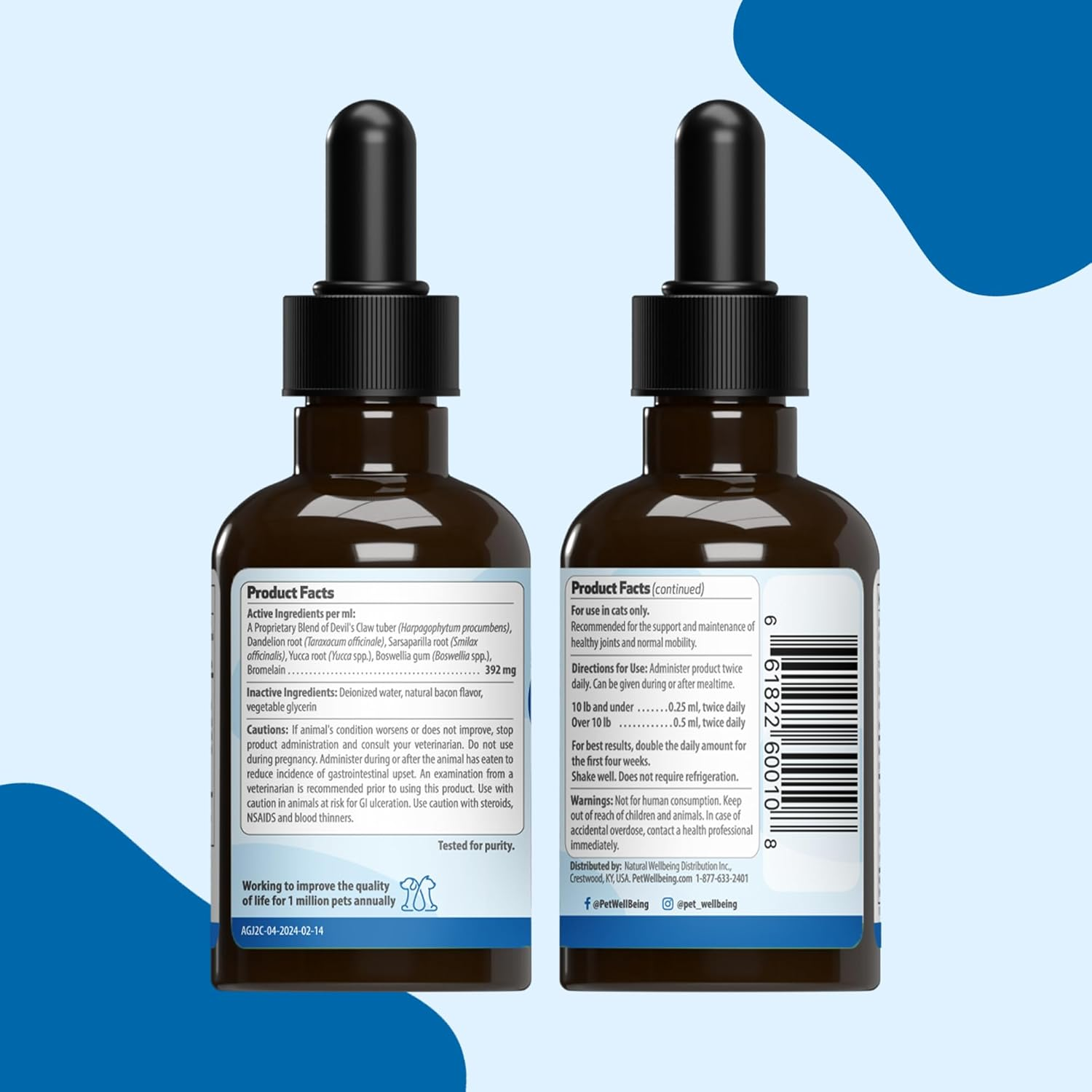 Pet Wellbeing Agile Joints for Cats - Hip and Joint Health, Mobility, Joint Ligament and Cartilage, Devil&rsquo;S Claw, Boswellia - Veterinarian-Formulated Herbal Supplement 2 Oz (59 Ml) image number 2