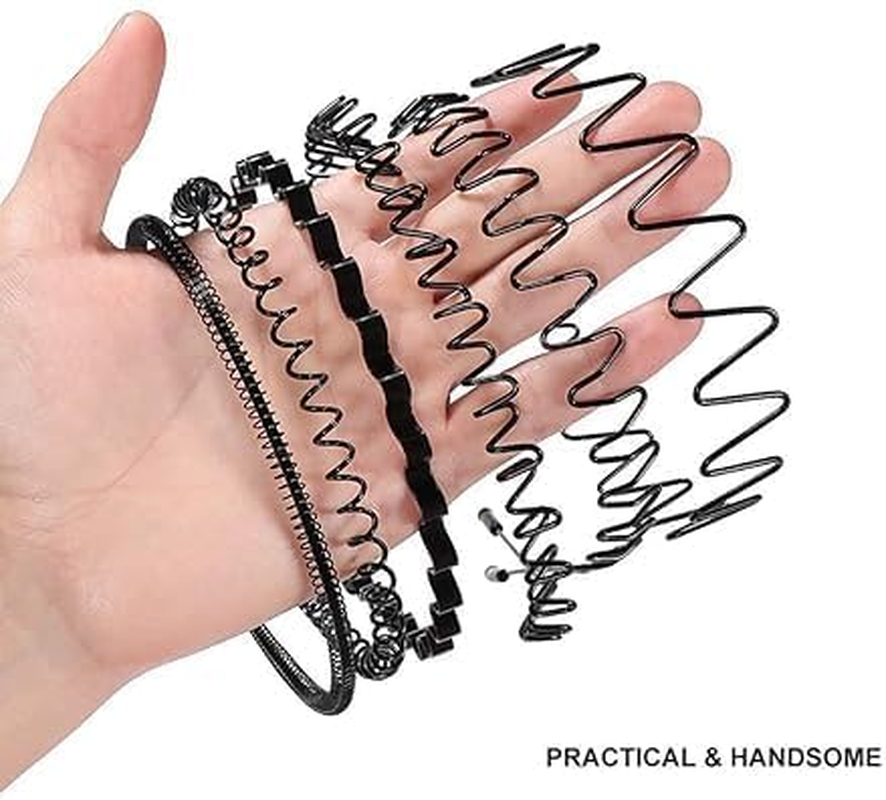 6PCS Metal Hair Headbands Wavy Hairband Spring Hair Hoop Sports Fashion Hair Bands Unisex Black Elastic Non Slip Simple Headwear Accessories