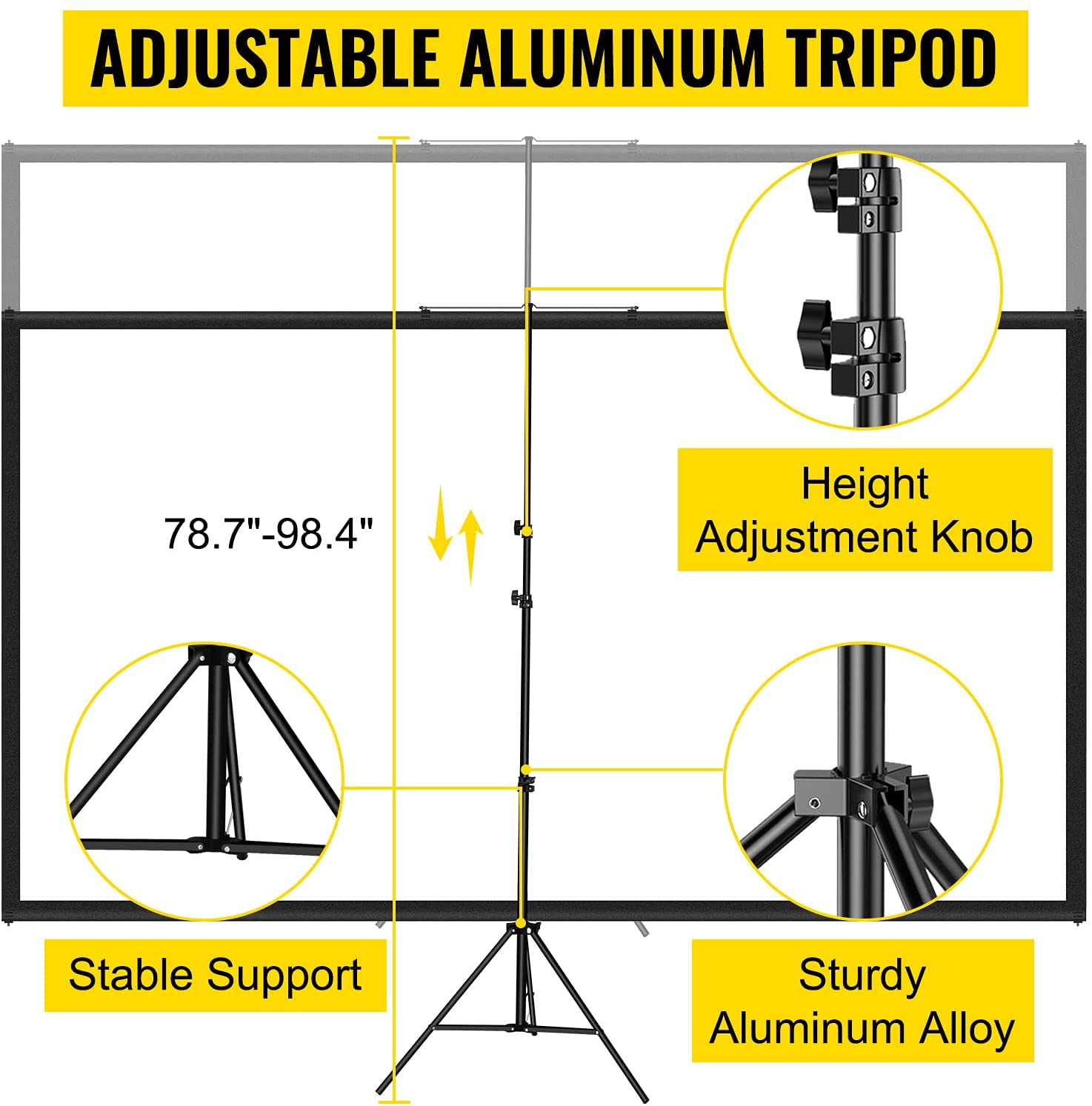 VEVOR Tripod Projector Screen with Stand 100Inch 16:9 4K HD Projection Screen Stand Wrinkle-Free Height Adjustable Portable Screen for Projector Indoor & Outdoor for Movie, Home Cinema, Gaming, Office image number 1