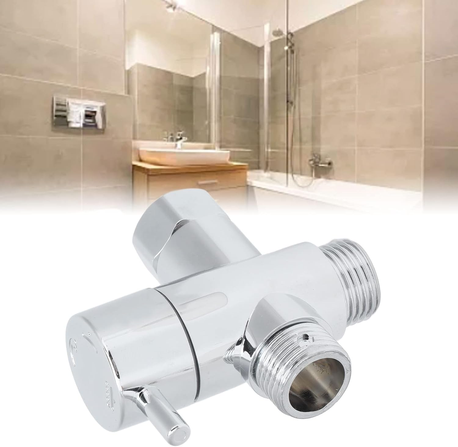 G1/2 Diverter Valve, Polished 3 Way Shower Arm Diverter Valve High Pressure Resistant for Hand Held Showerhead and Fixed Spray Head