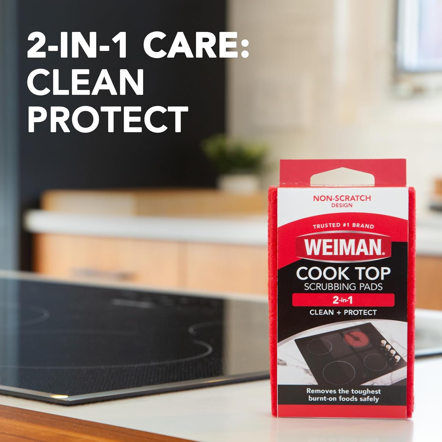 Weiman Cooktop Cleaning Kit - Cream Cleaner for Grease & Burnt-On Stains on Glass & Ceramic Stove Top - Removes Residue & Polishes Surface - 283 Gm Cream + 3 Scrubbing Pads image number 2