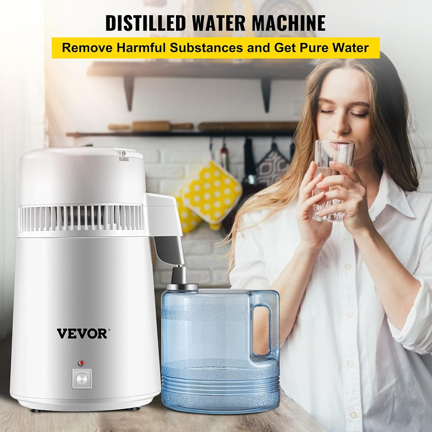 VEVOR Pure Water Distiller 4L Stainless Steel Inner Water Distillation 750W Water Purifier Filter Water Distillers Machine with Collection Bottle for Offices Homes, White image number 2
