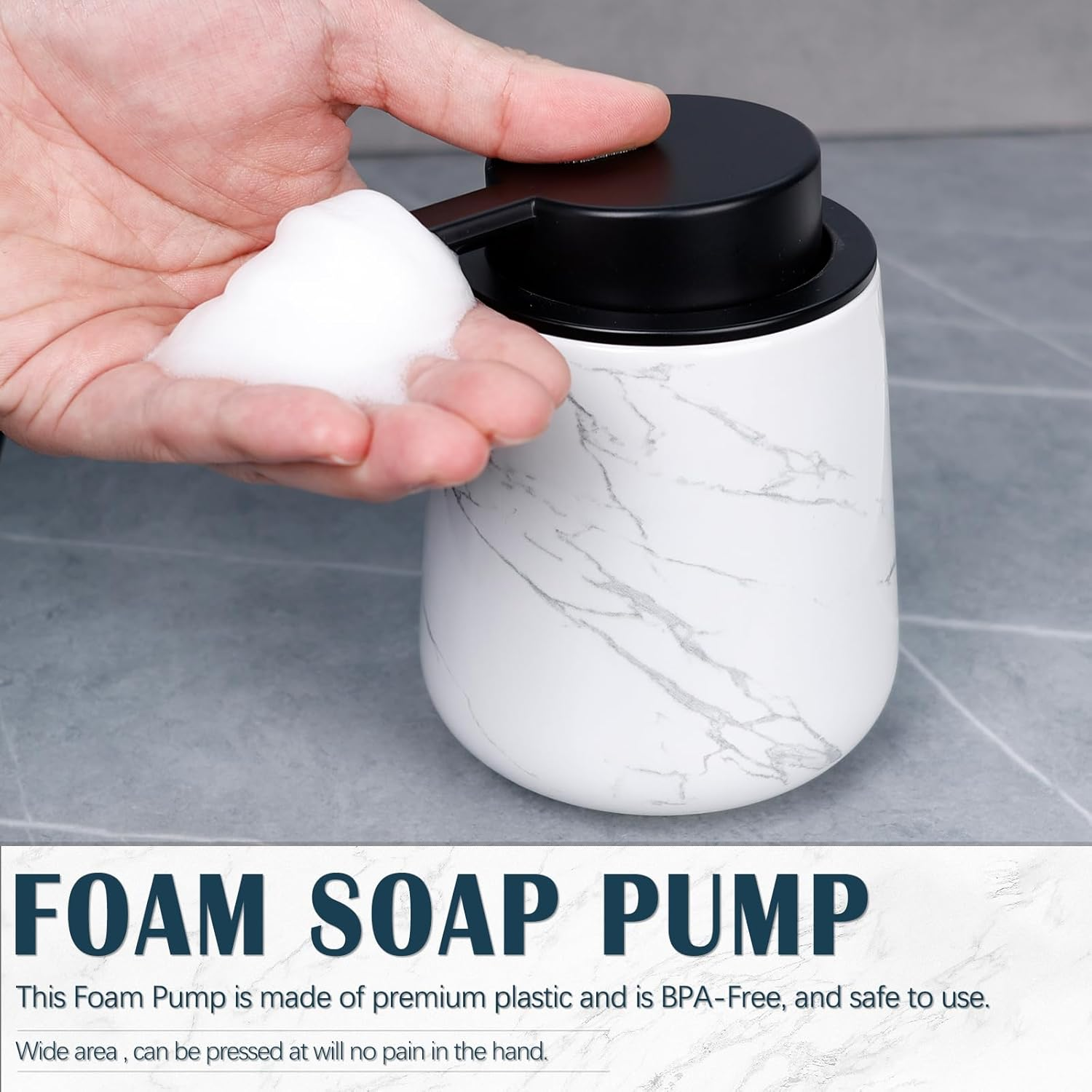 Foaming Soap Dispenser, 320Ml Ceramic Soap Dispenser Foam Dish Soap Dispenser for Bathroom Kitchen, Modern Marble Refillable Hand Soap Dispenser image number 6