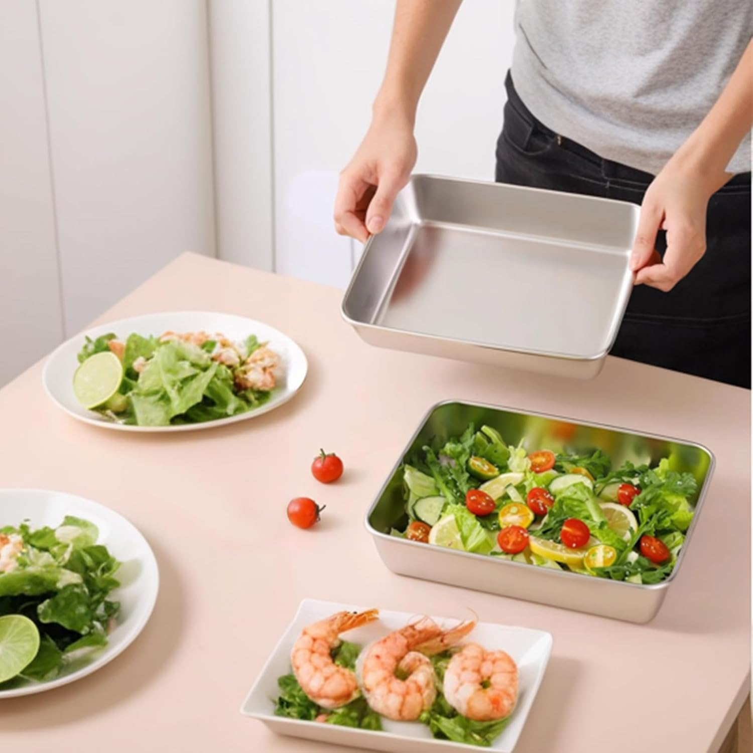 3 Pieces Stainless Steel Crisper Box, Refrigerator Crisper Food Storage Boxs, Food Containers Sets with Plastic Lid, Storage Boxs, Cold Cuts Box Fresh, Refrigerator Organizer image number 3