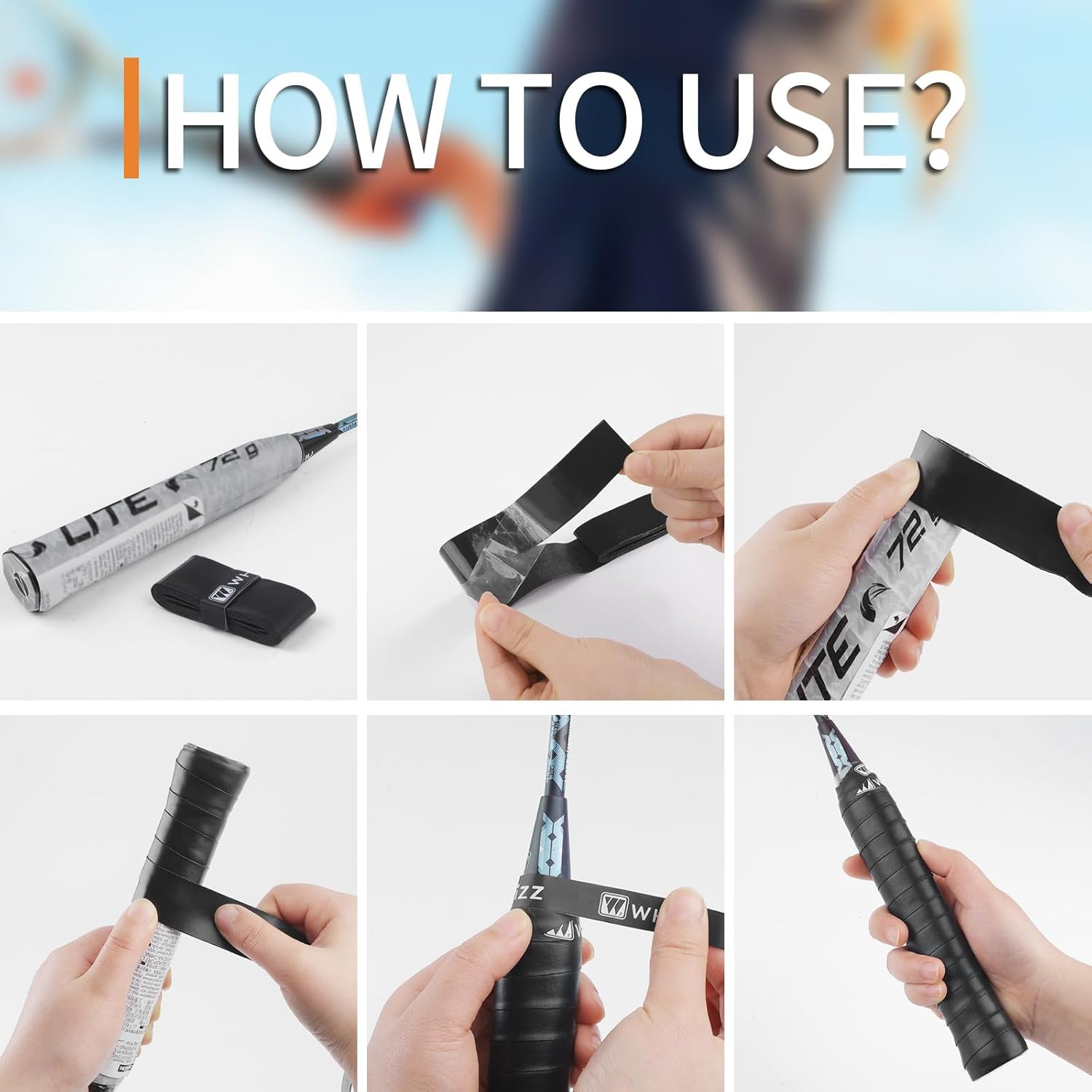 Tennis Racket Grip Tape, 6 Pack Precut anti Slip Tennis Grip Tape, Super Absorbent Dry Feel Tennis Grips Overgrip for Tennis, Badminton, Pickleball, Black image number 6