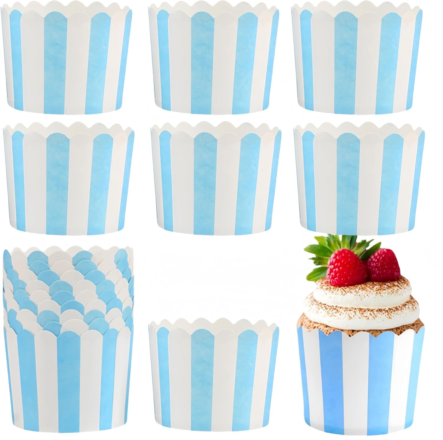 100 Pcs Cupcake Cases,Cupcake Liners, Paper Baking Cups Stripes Muffin Liners Grease-Proof Bulk Cupcake Liners Popcorn Dessert Ice Cream Ice Cream Wrapper for Birthday Parties, Christmas Weddings image number 3