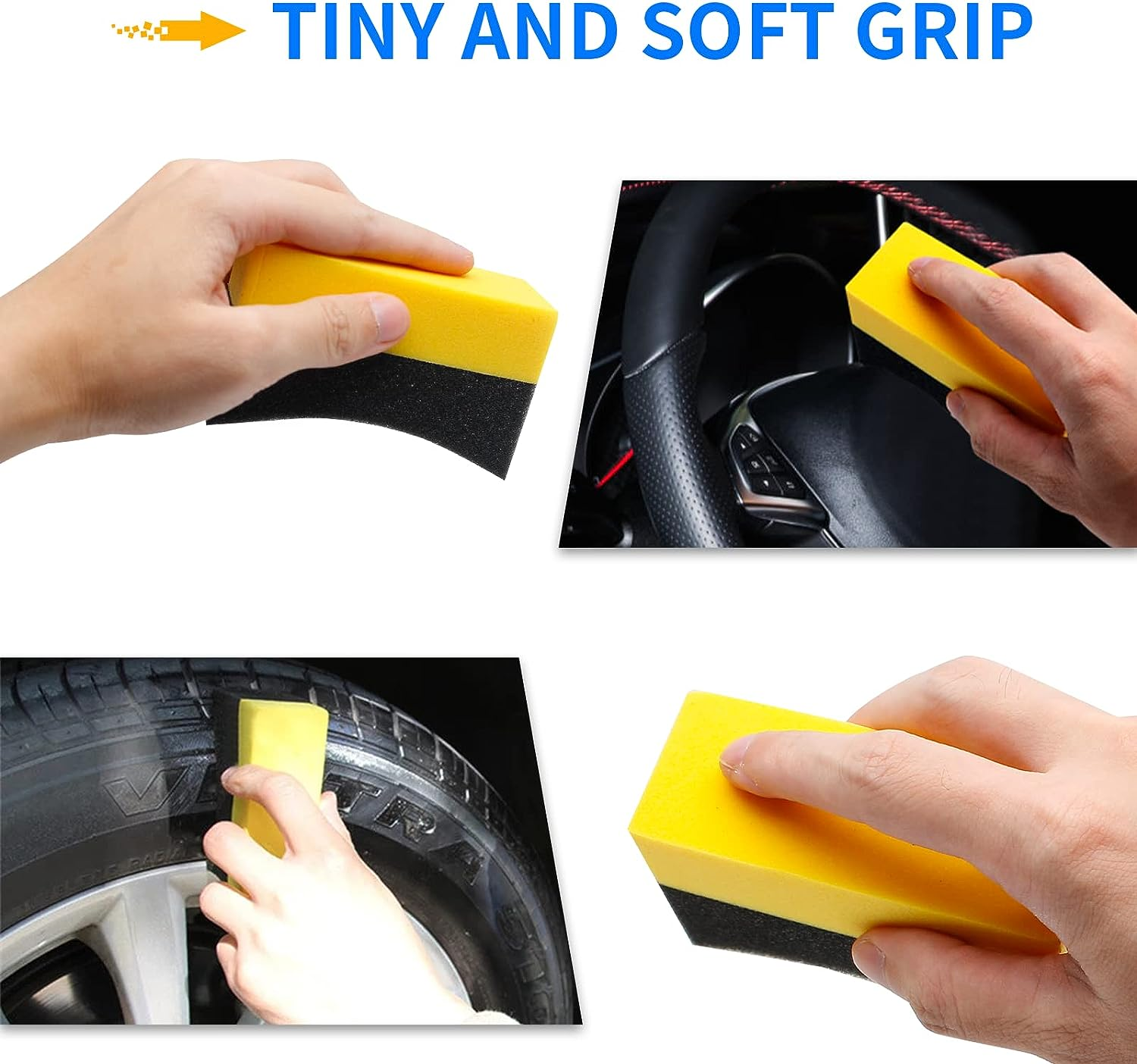 6 Pcs Tire Applicator Dressing Shine Sponge, Tire Dressing Applicator Pads, Color Polishing Sponge for Car Glass, Painted Steel & Porcelain, Yellow image number 2