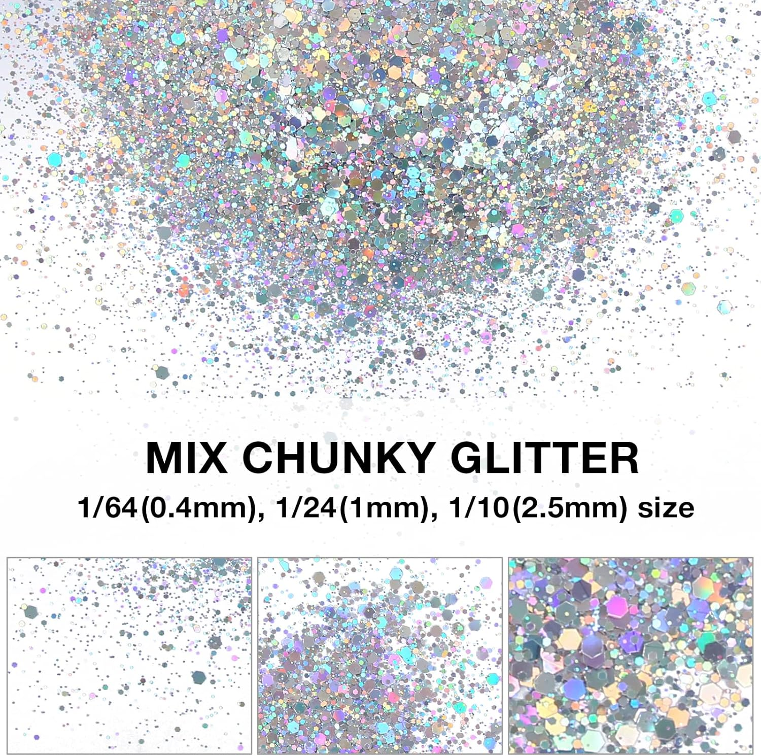 TORC 4 OZ Silver Holographic Glitter 4 Ounce Mix Chunky Glitter Bulk for Resin Craft Cosmetic Art Festival Decoration image number 5