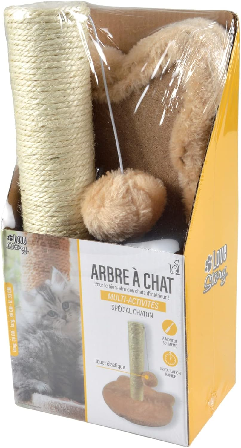 Kitten Tree with Cat Head Base Toy Height 33 Cm Ecru image number 1