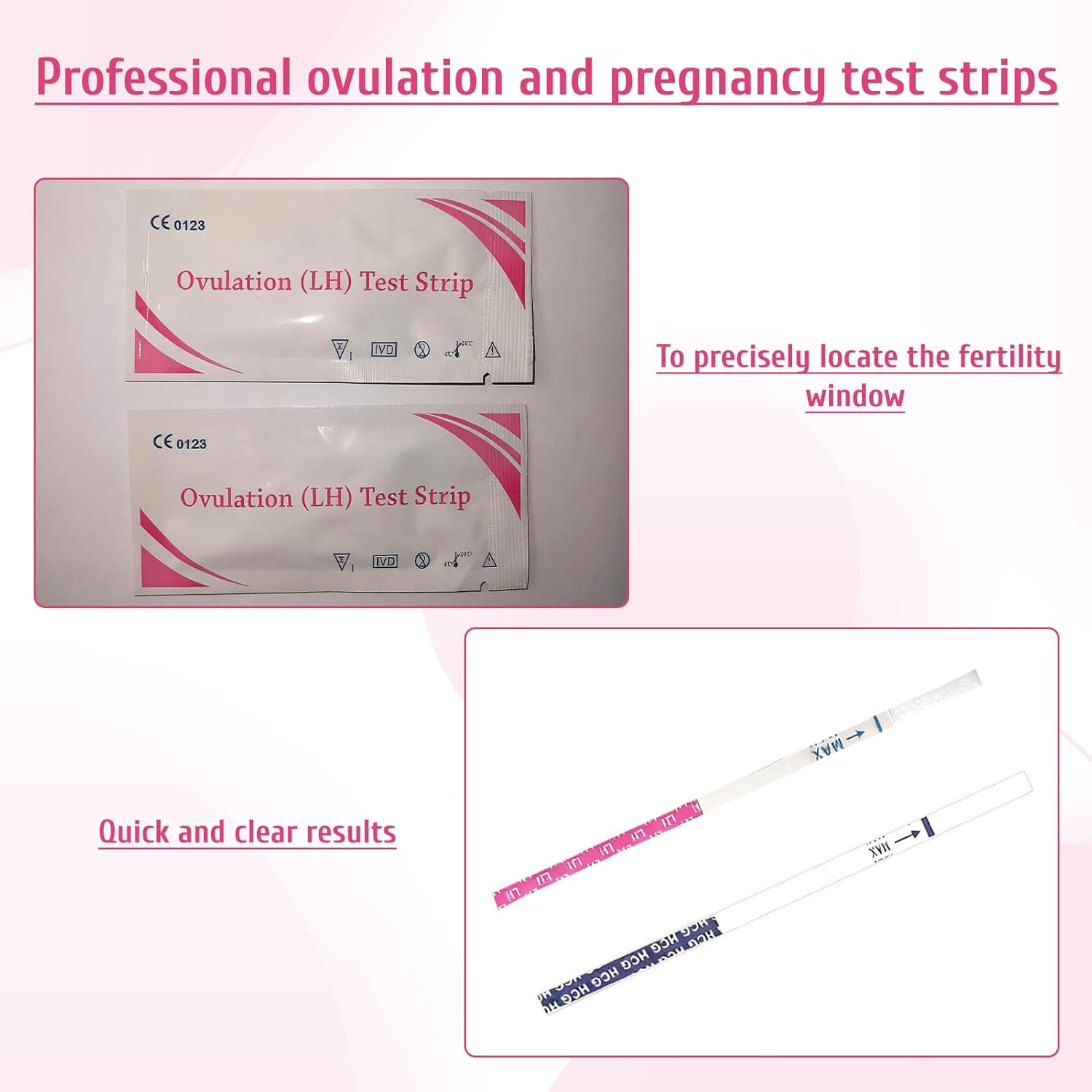 Pregnancy Test Strips, Ovulation Test Strips, Easy at Home Ovulation Strips, 40 LH + 10 HCG Fertility Tests, Ovulation and Pregnancy Test Strip, Early Detection Hygienic Home Testing Combo Kit image number 1