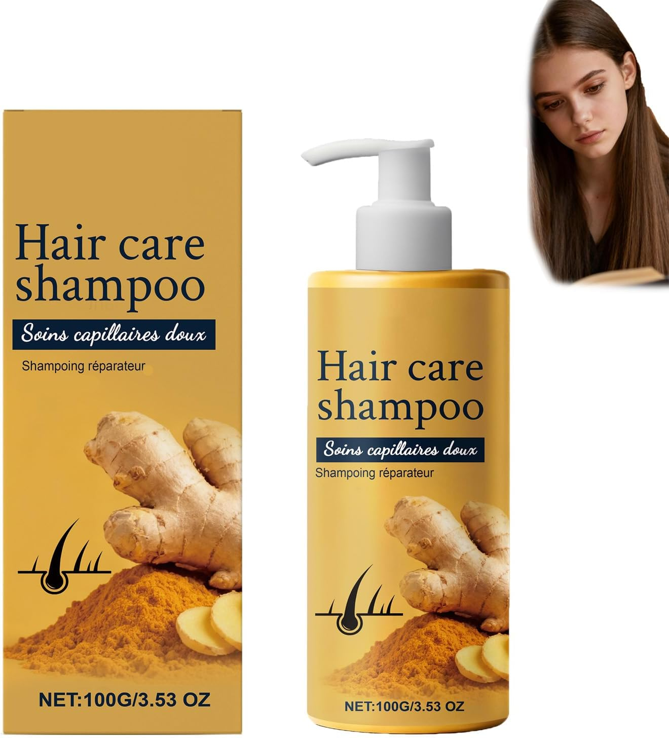 Ginger Hair Care Shampoo,Anti-Hair Oily Skin Sha/Mpoo for Women & Men,Dry Scalp Care Sh/Ampoo Ginger Contains Oil Strengthen Hair for Men and Women (2 PCS)