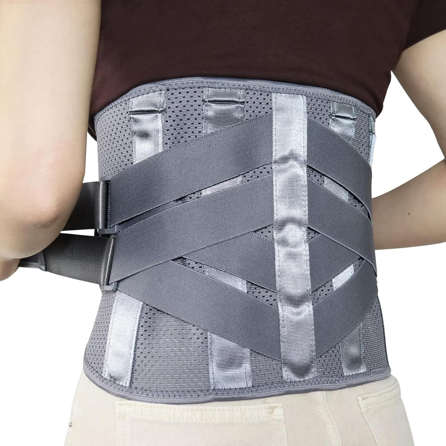 HONGJING Back Brace for Lower Back Pain Relief with 7 Stays, Lumbar Support Belt with Breathable Mesh for Heavy Lifting and Sciatica Pain Relief (M) image number 2