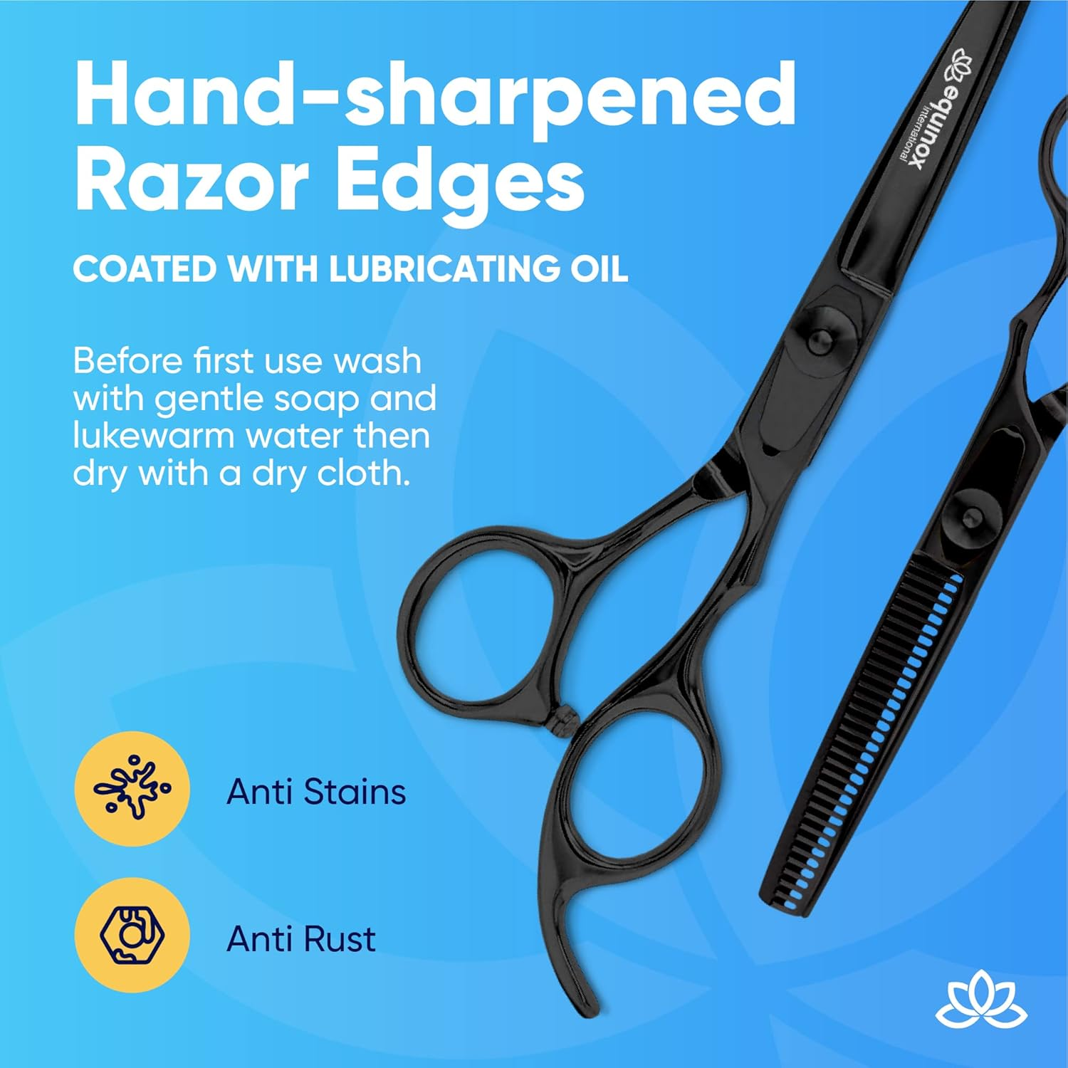 Equinox International Professional Razor Edge Series Hair Cutting Scissors Set - Barber & Thinning Shears/Texturizing 6.5 Inches for Men/Women/Kids/Salon Home (Black) image number 6