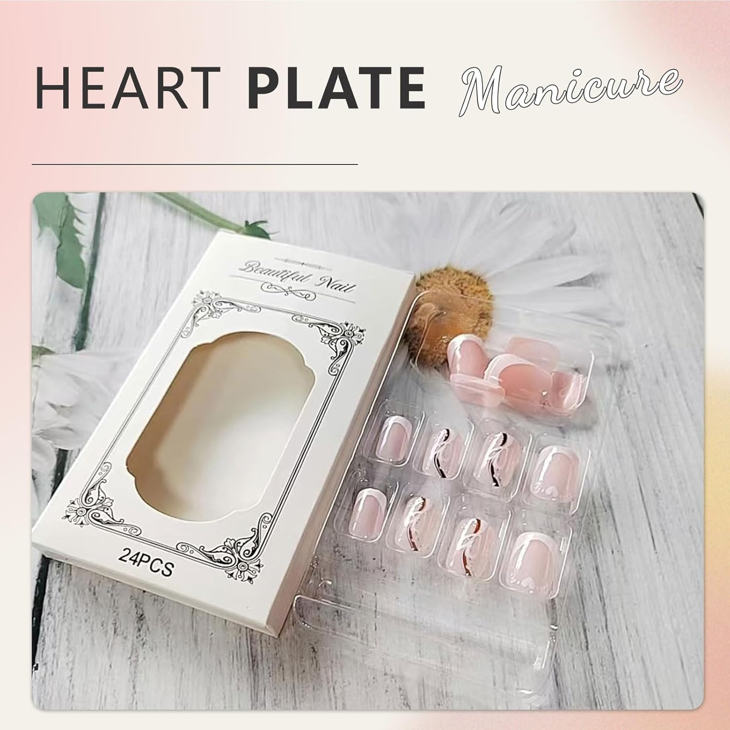 Cosmeria Press on Nails Set, 24 Pieces Fake Nails with Heart Design, Easy to Use with Jelly Glue, Includes Nail File and Cleaning Kit image number 6