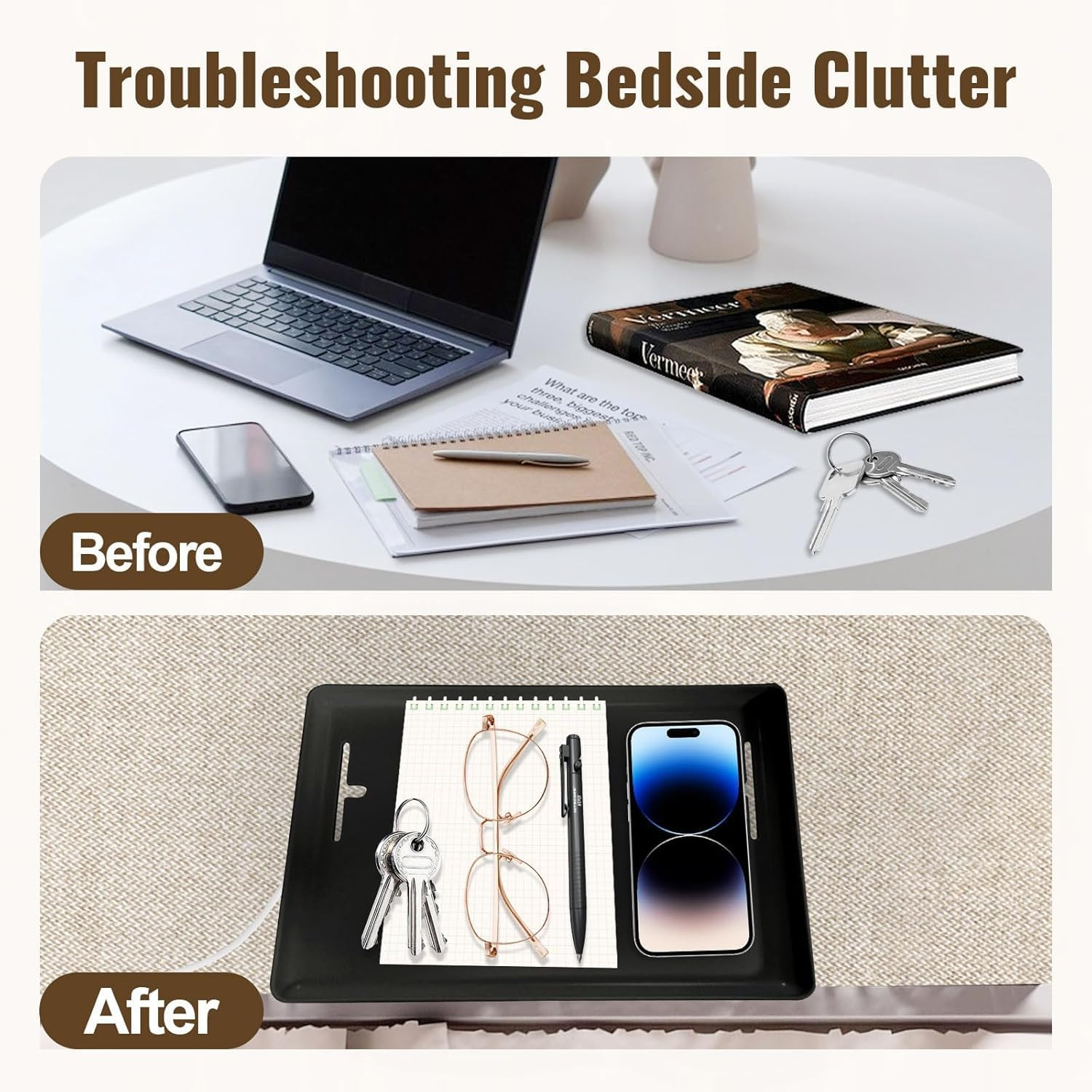 Uandhome Bedside Shelf, Modern Clamp-On Floating Nightstand and Bedroom Bed Shelf Tray, Clipped in Bunk Beds, for Home, Dorm, Rv or Apartment (Excluding Accessories on Bedside Racks) (Black)