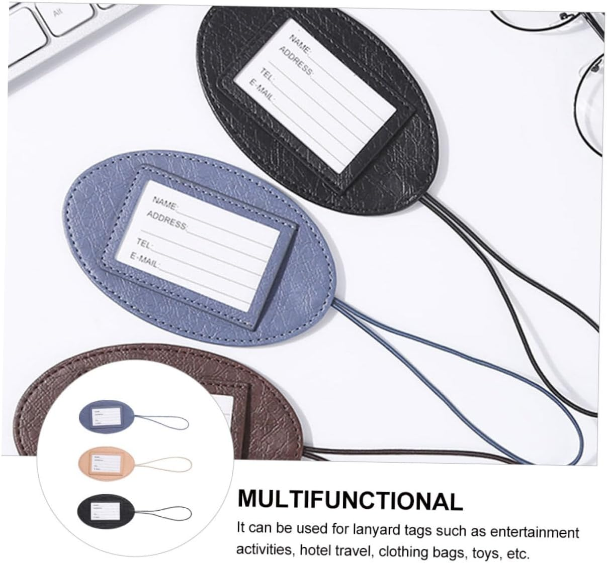 MOKKHNB 3Pcs Pu Leather Luggage Id Tags Cartoon Design Multifunctional Travel Bag Tags with Strap Portable Suitcase Identifiers for Air Travel Random Color image number 6