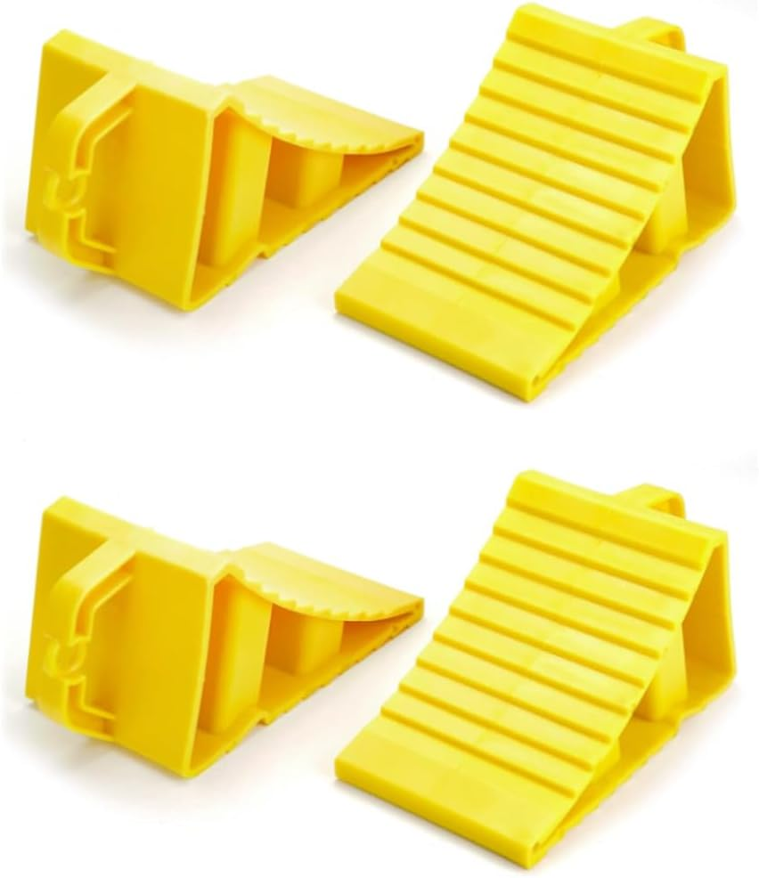 4 Pack Wheel Chocks, Heavy Duty RV Tire Chocks, Camper Wheel Chocks with Handle, Easy to Carry, Car Chocks for Travel Trailers, Campers, Cars, Trucks, Yellow image number 2