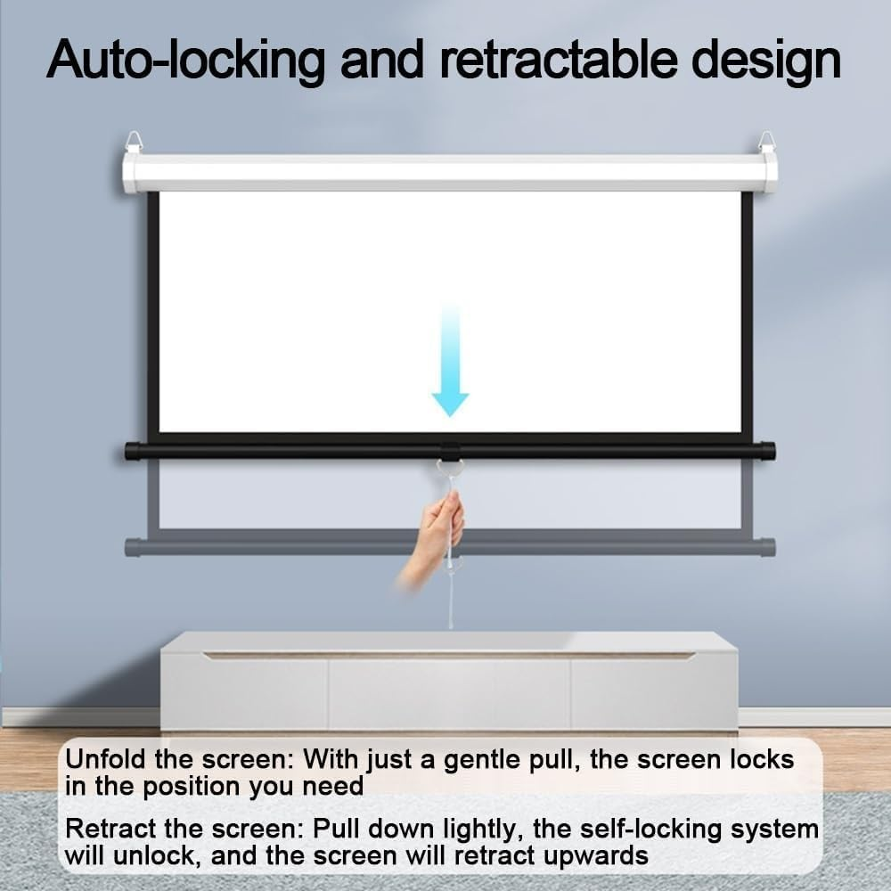 60"/72" Manual Pull down White Projector Screen Anti-Crease Portable Projection Movie Screen Outdoor Indoor Public Display Screen(72",4:3) image number 1
